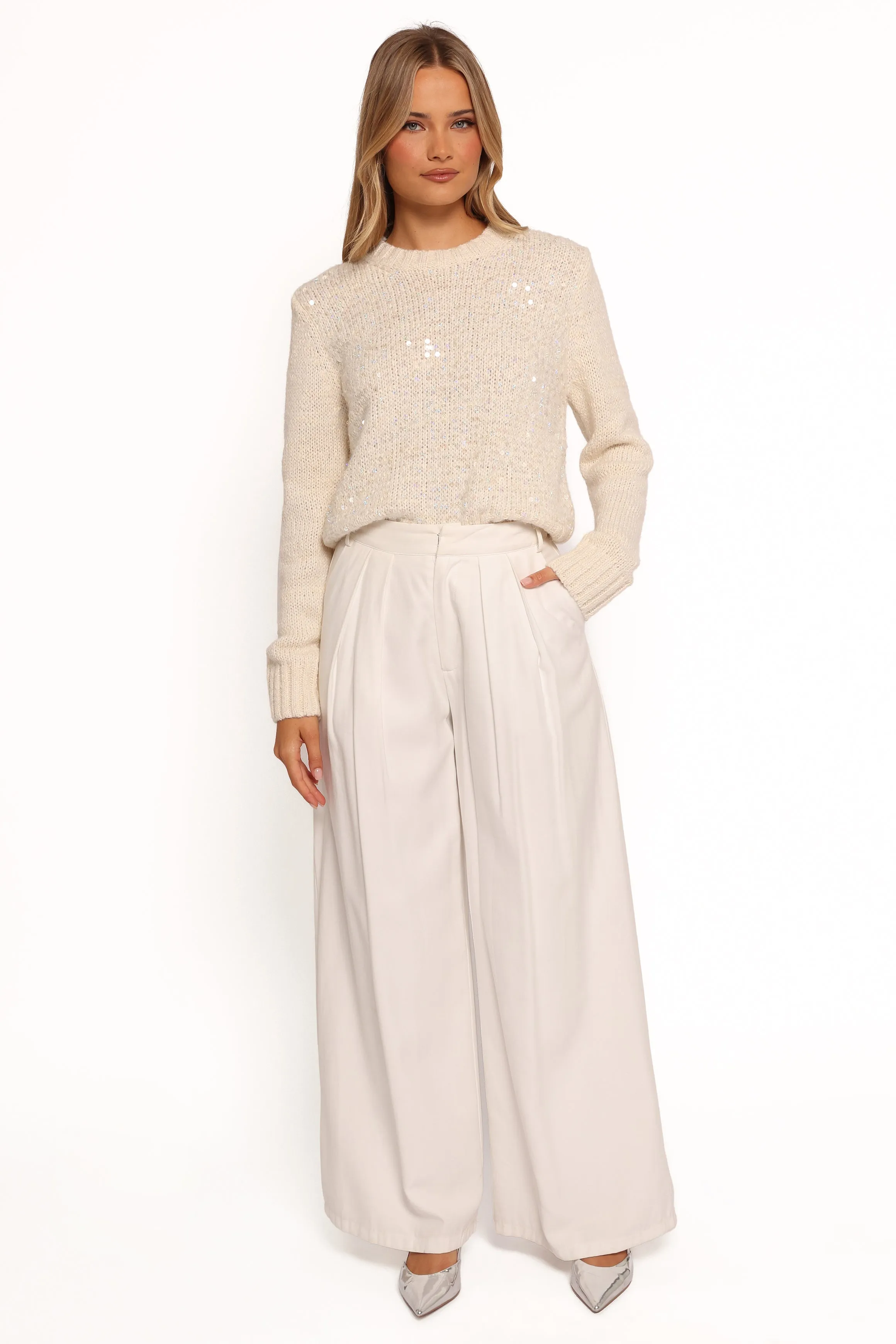 Medora Crewneck Sequin Knit Sweater - Ivory sold by Petal & Pup product image thumbnail 2
