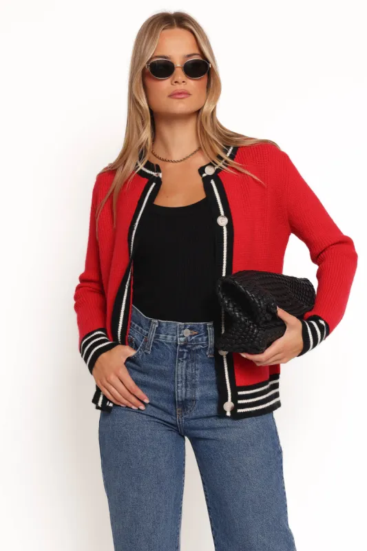 Yorkshire Contrast Hem Cardigan - Red sold by Petal & Pup