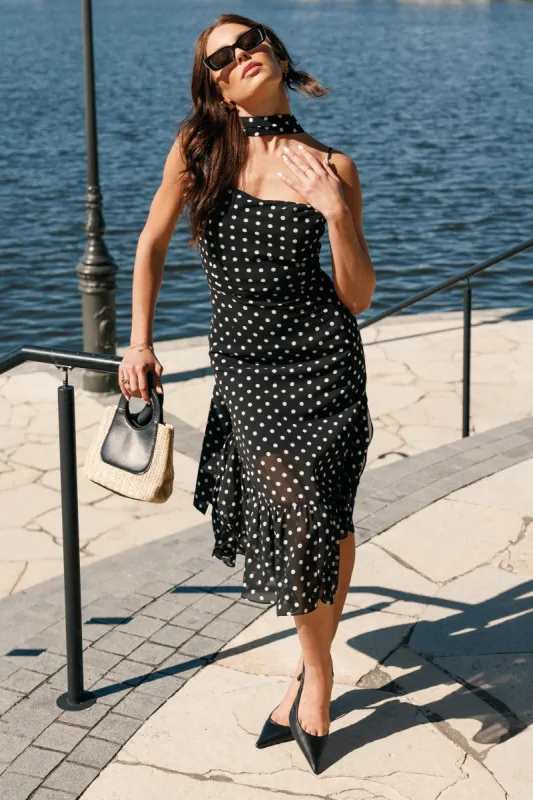Francesca Midi Dress - Black Polka Dot sold by Petal & Pup