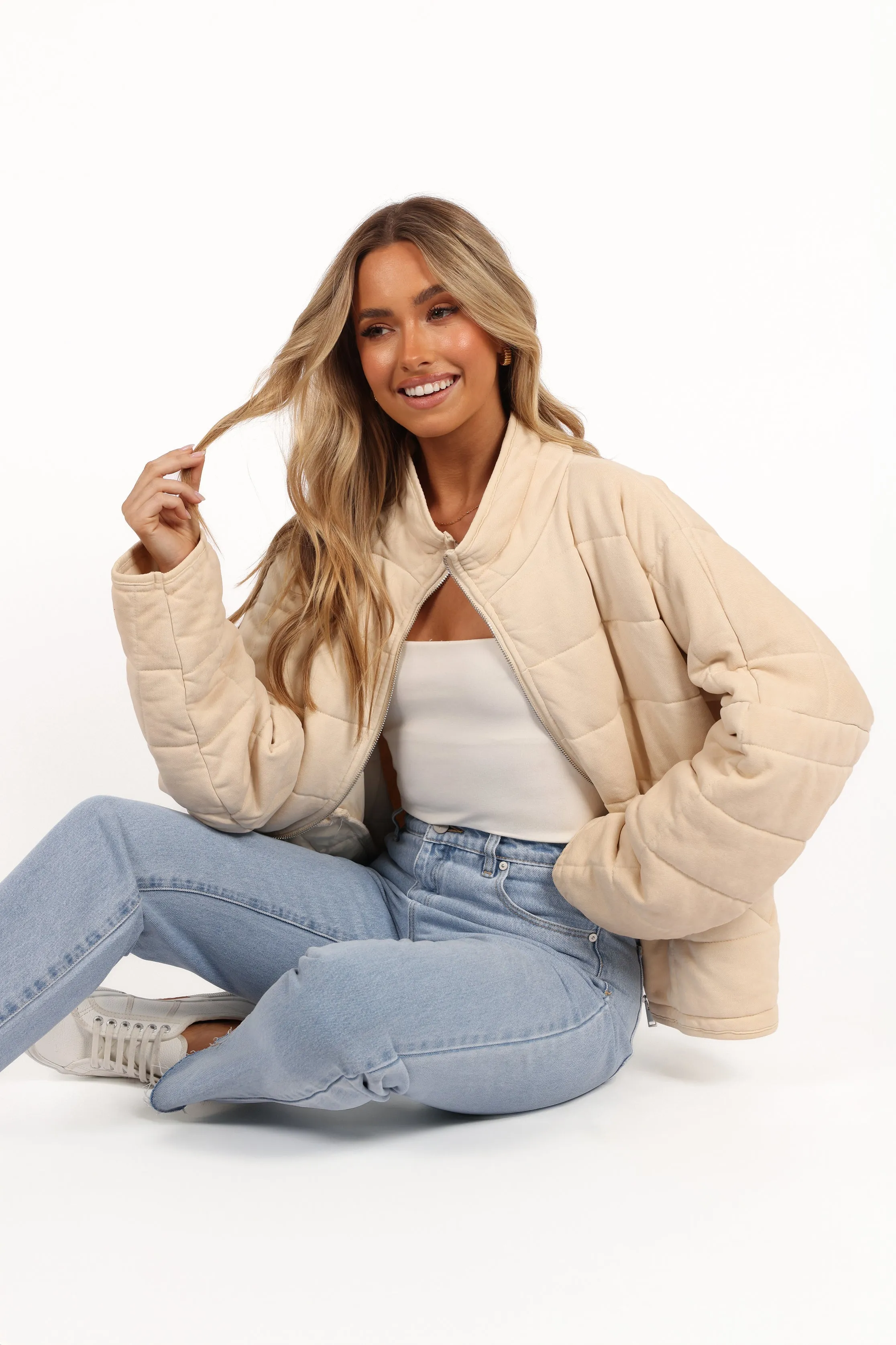 Alegra Quilted Jacket - Cream sold by Petal & Pup