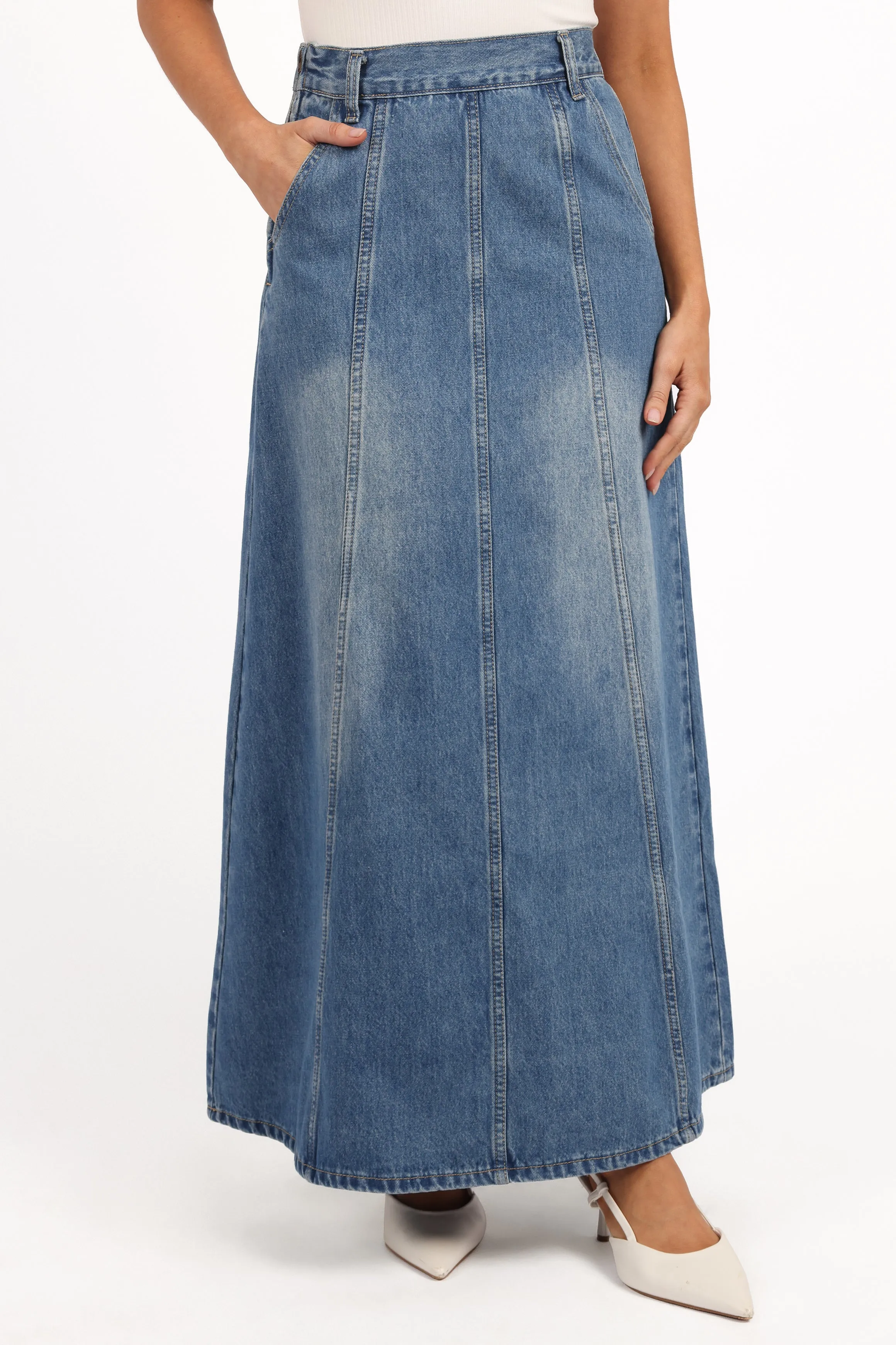 Gwen Denim Skirt - Mid Wash Denim sold by Petal & Pup product image thumbnail 4