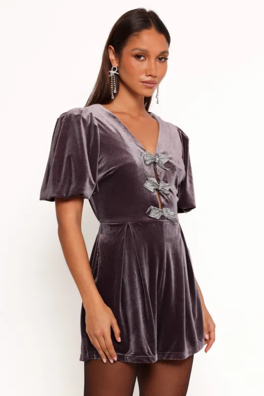 Norah Velvet Romper - Dark Purple sold by Petal & Pup