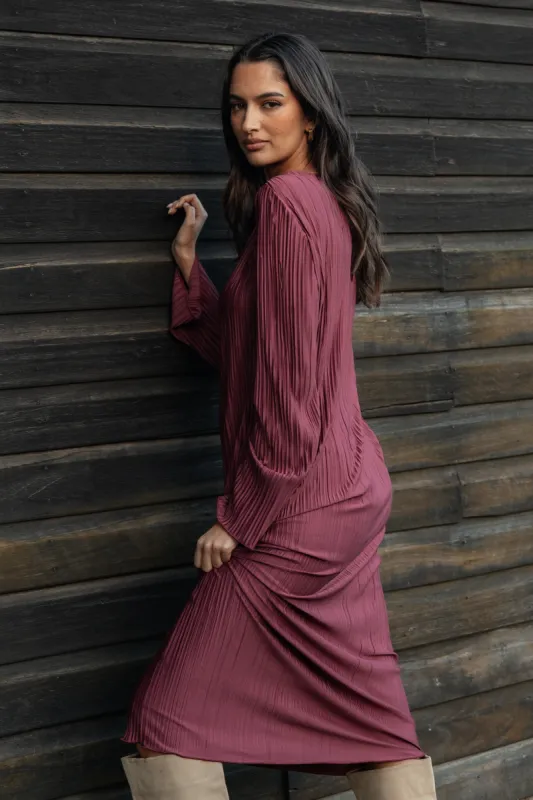 Tannikah Plisse Midi Dress - Ruby Wine sold by Petal & Pup