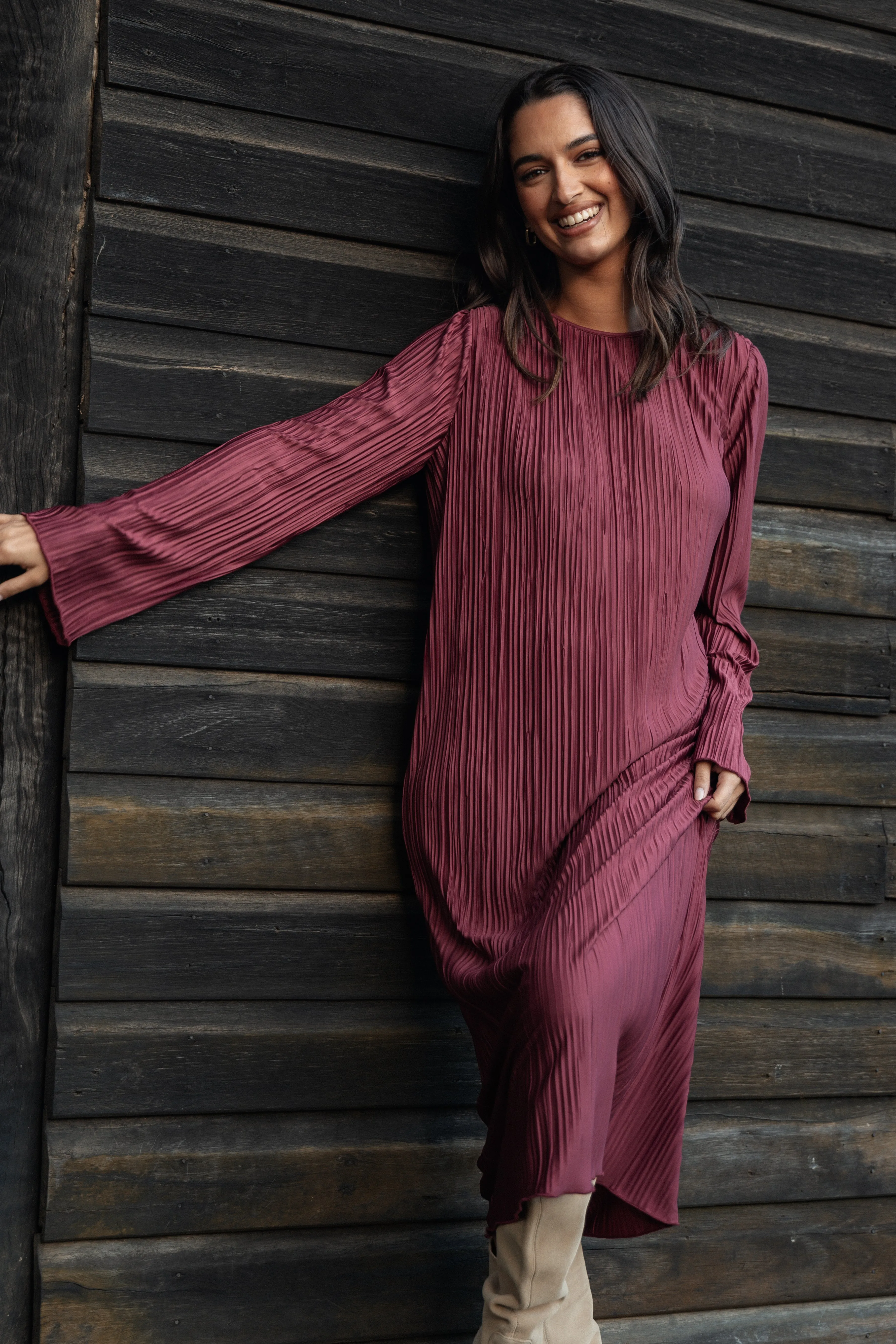 Tannikah Plisse Midi Dress - Ruby Wine sold by Petal & Pup product image thumbnail 2