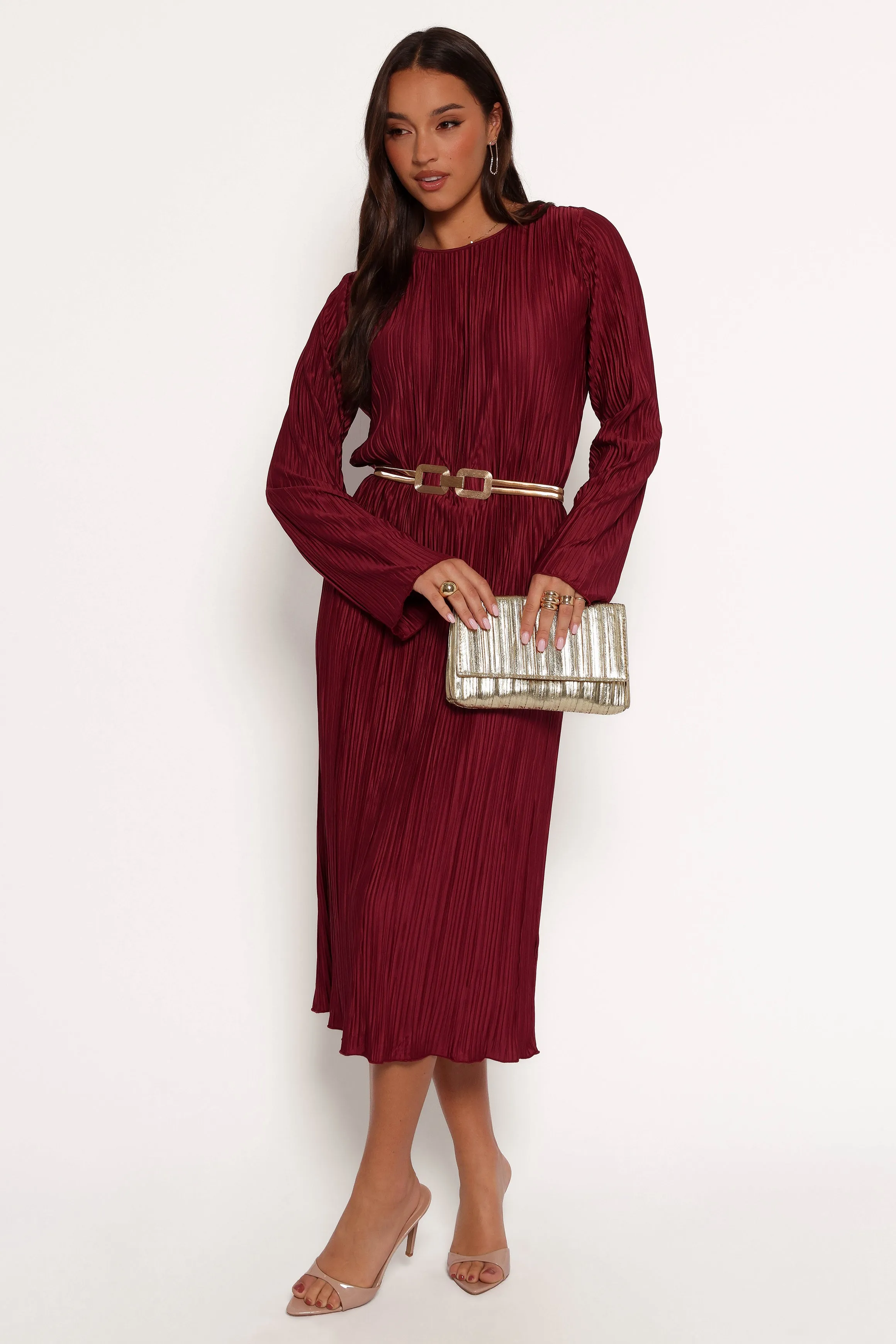 Tannikah Plisse Midi Dress - Ruby Wine sold by Petal & Pup product image thumbnail 3