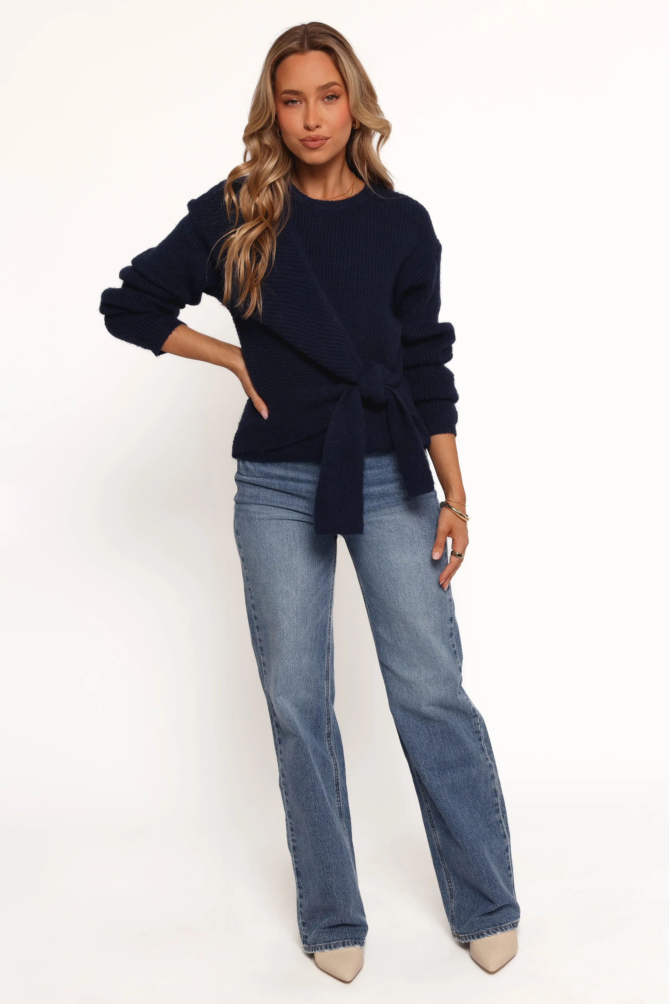Ettie Wrap Side Tie Knit Sweater - Navy sold by Petal & Pup product image thumbnail 2