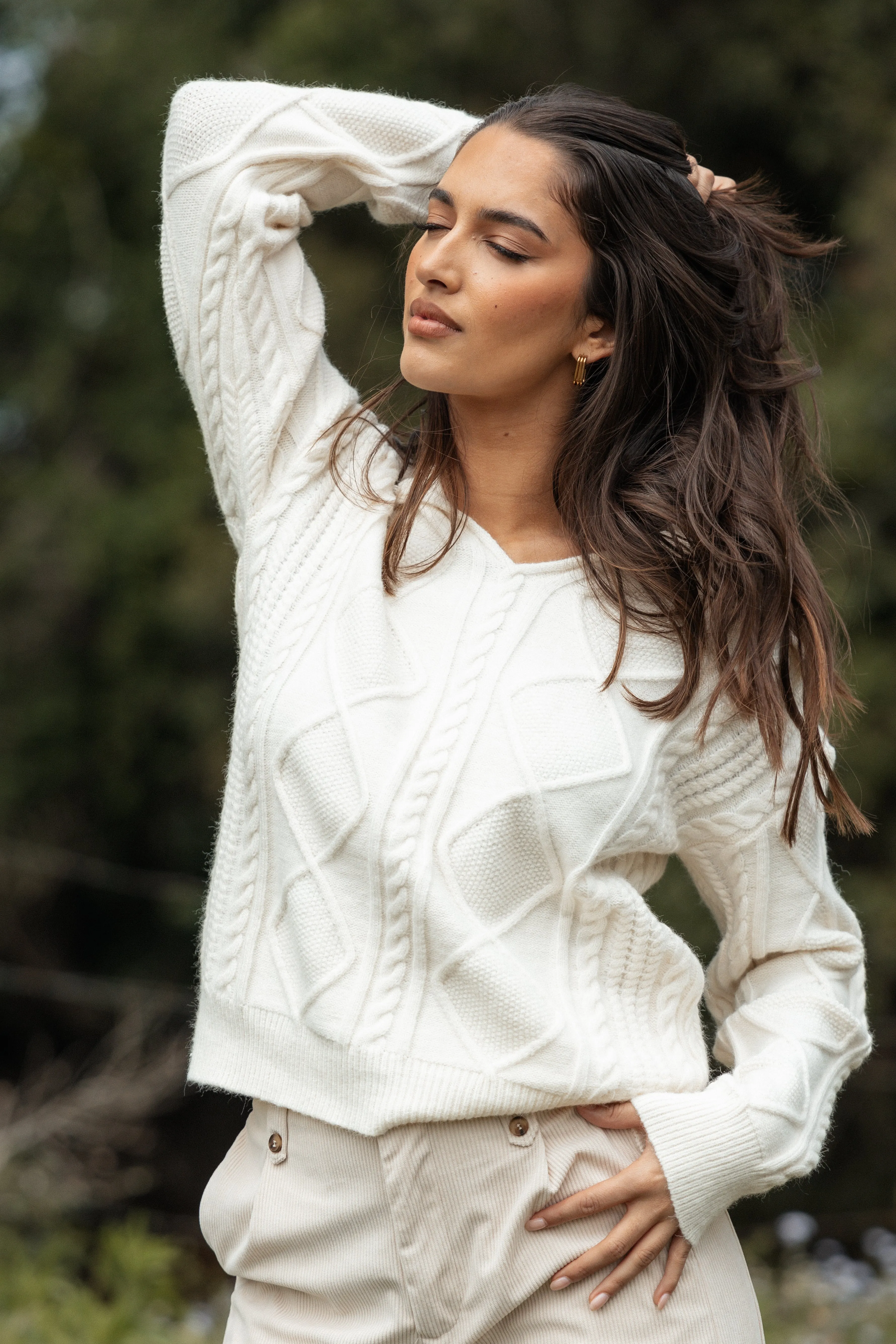 Robbie Collar Neck Cable Knit Sweater - Cream sold by Petal & Pup product image thumbnail 2