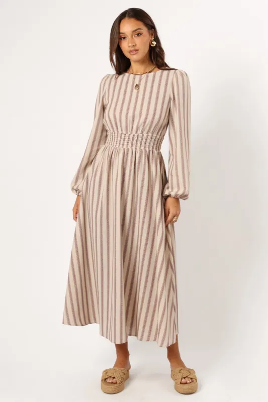 Jimi Long Sleeve Maxi Dress - Brown Stripe sold by Petal & Pup