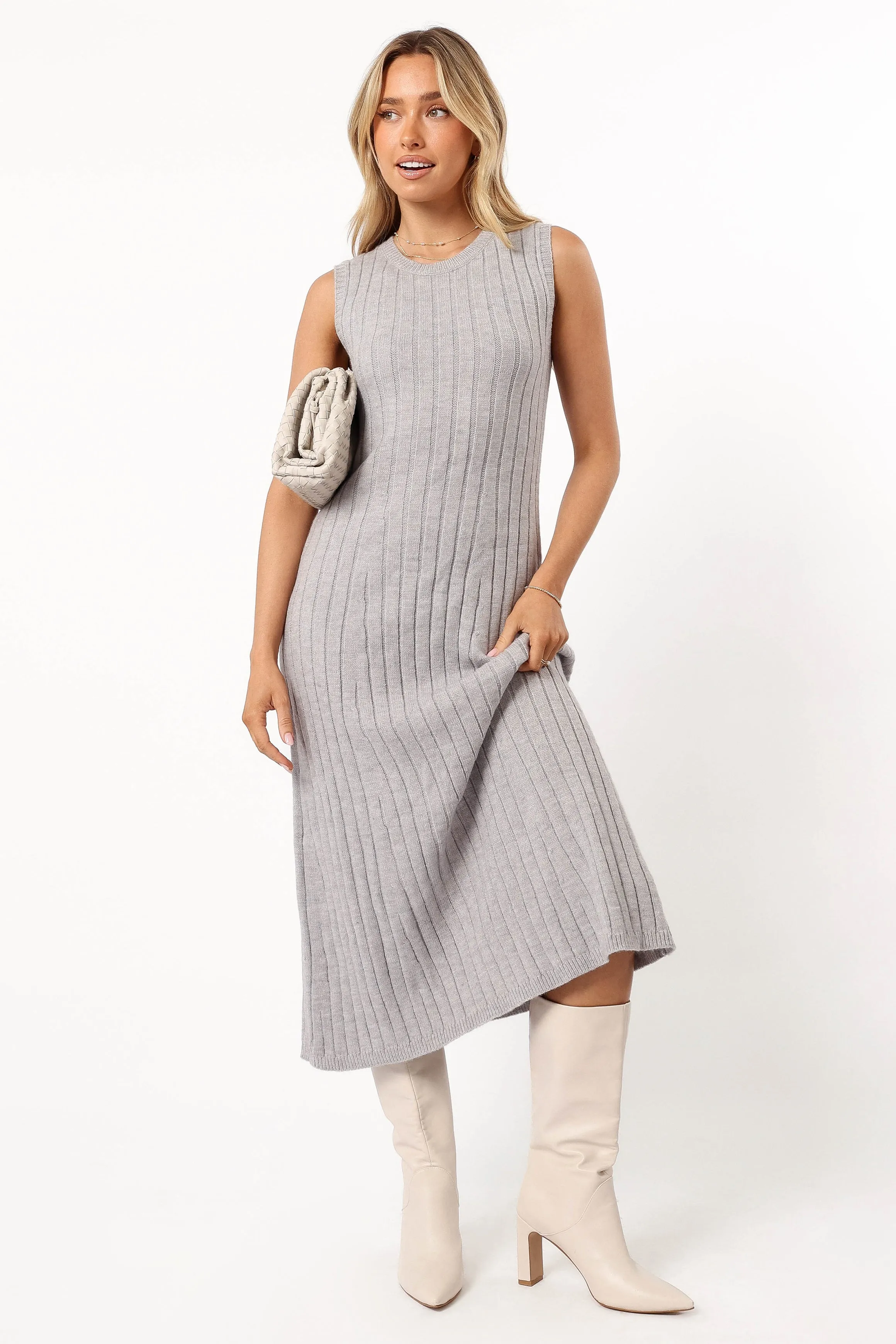 Kellie Knit Midi Dress - Grey sold by Petal & Pup
