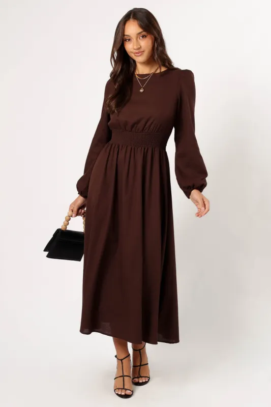 Roman Long Sleeve Maxi Dress - Brown sold by Petal & Pup