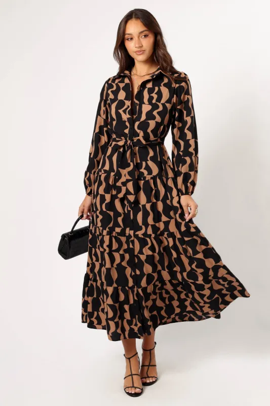 Lincoln Long Sleeve Maxi Dress - Black/Beige made by Petal & Pup