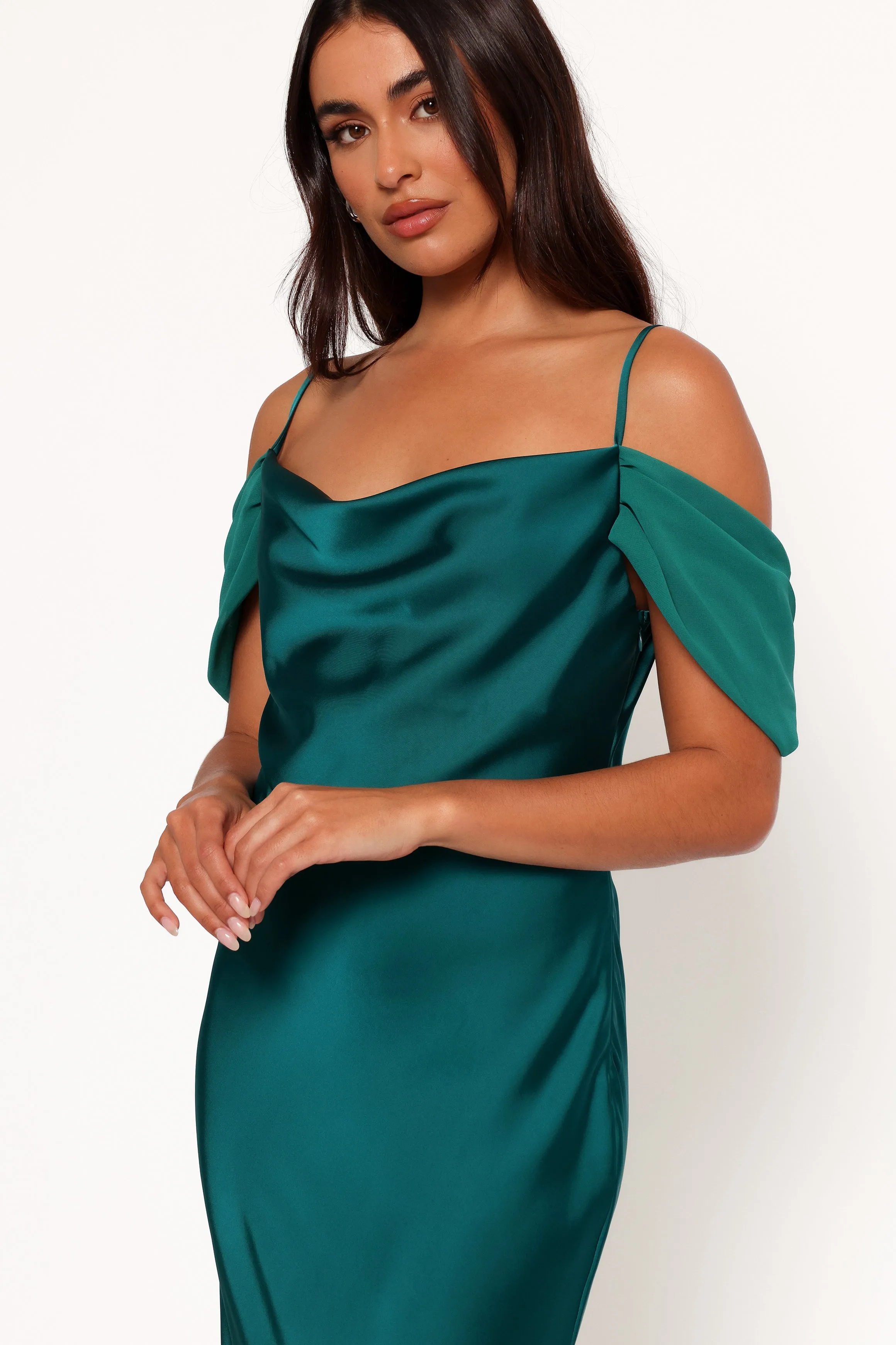 Reyna Off Shoulder Maxi Dress - Emerald Green sold by Petal & Pup product image thumbnail 4
