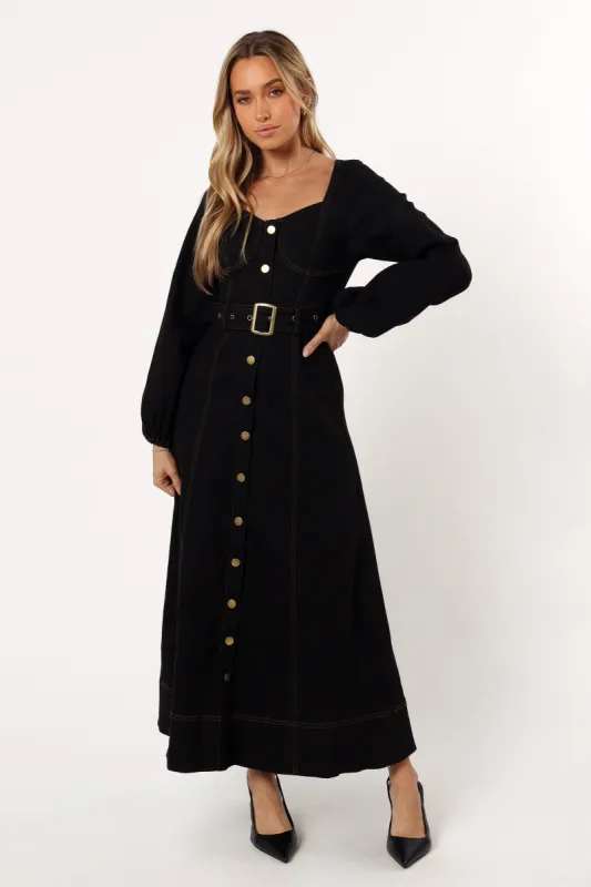 Mateo Long Sleeve Denim Dress - Black sold by Petal & Pup