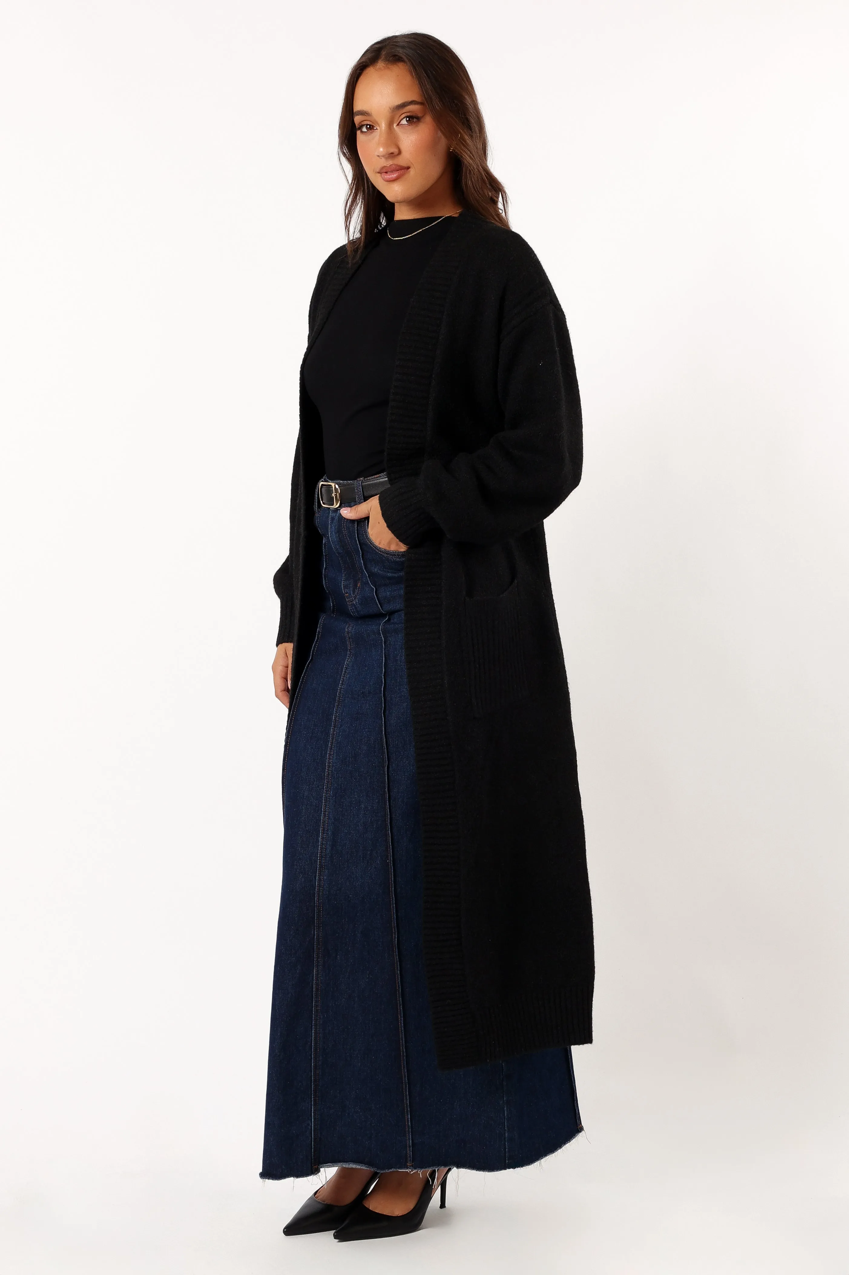 Nicolette Open Front Long Cardigan - Black sold by Petal & Pup product image thumbnail 3