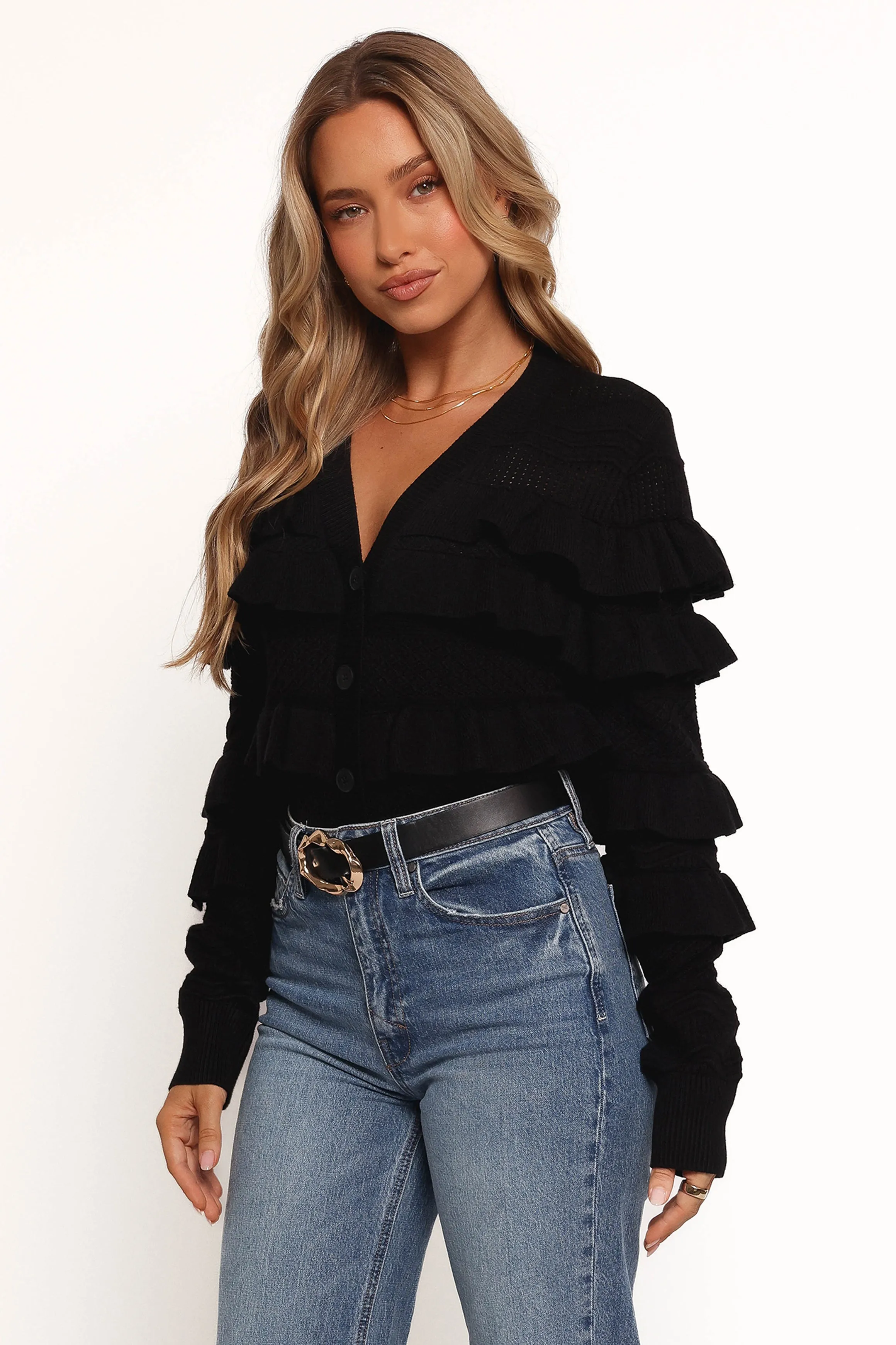 Hayworth Ruffle detail Cardigan - Black sold by Petal & Pup product image thumbnail 3