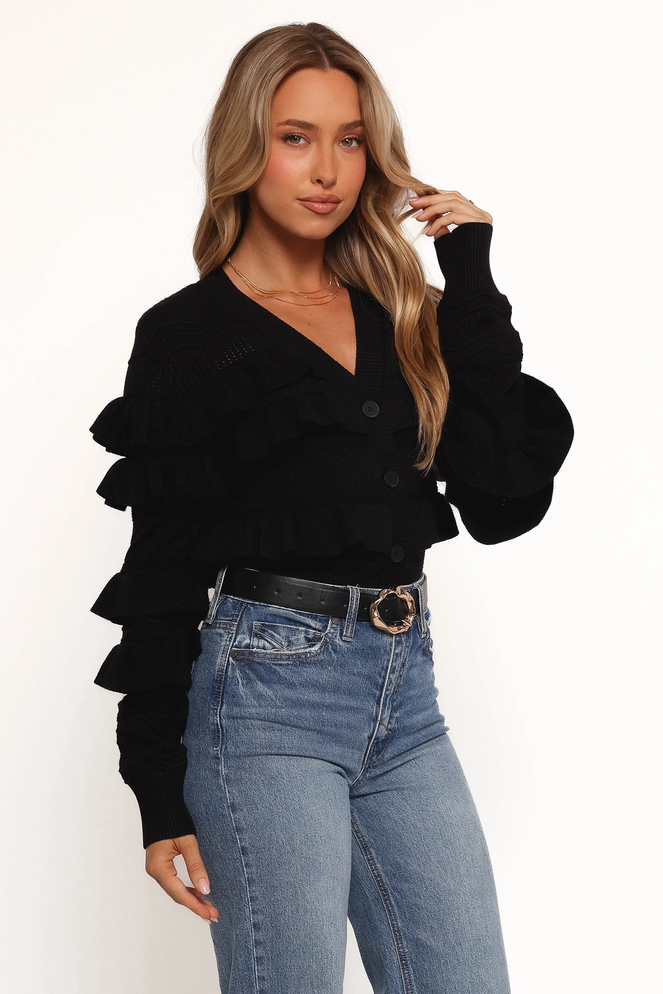 Hayworth Ruffle detail Cardigan - Black sold by Petal & Pup product image thumbnail 5
