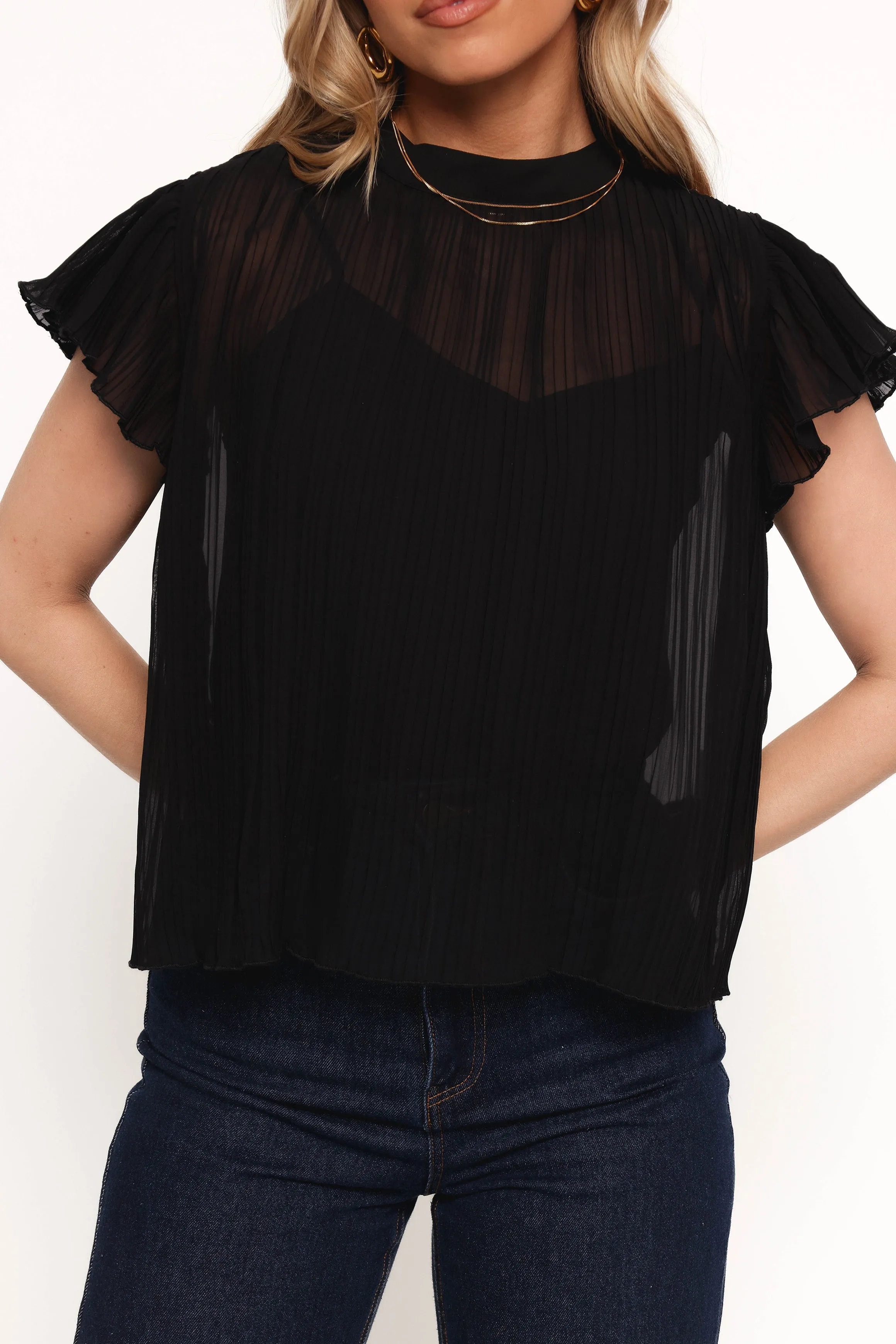 Topia Pleated Flutter Sleeve Top - Black sold by Petal & Pup product image thumbnail 2