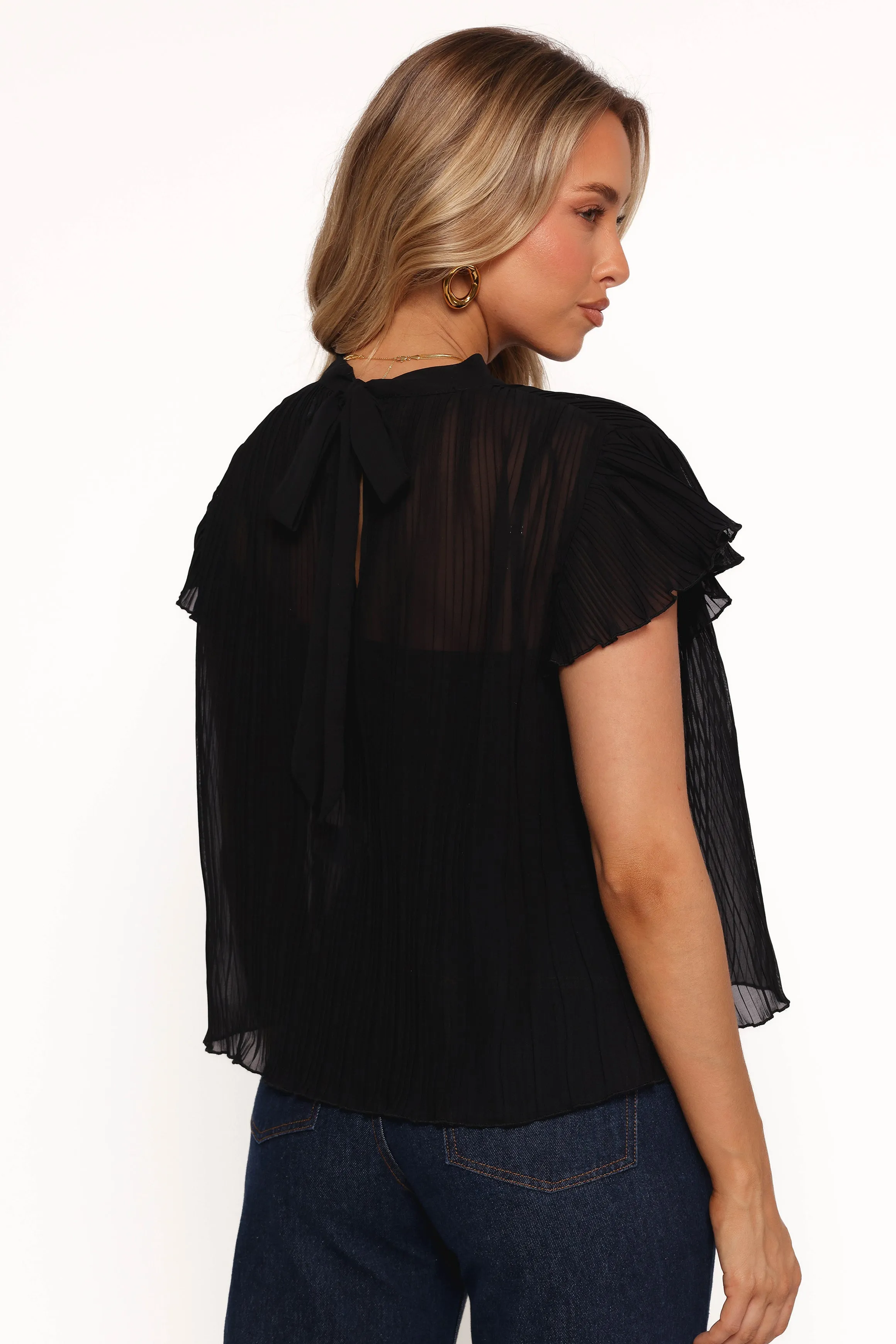 Topia Pleated Flutter Sleeve Top - Black sold by Petal & Pup product image thumbnail 4