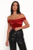 Rita Velvet Off Shoulder Top - Red sold by Petal & Pup