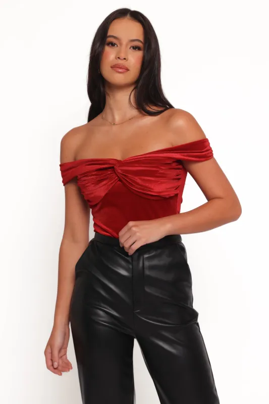 Rita Velvet Off Shoulder Top - Red sold by Petal & Pup