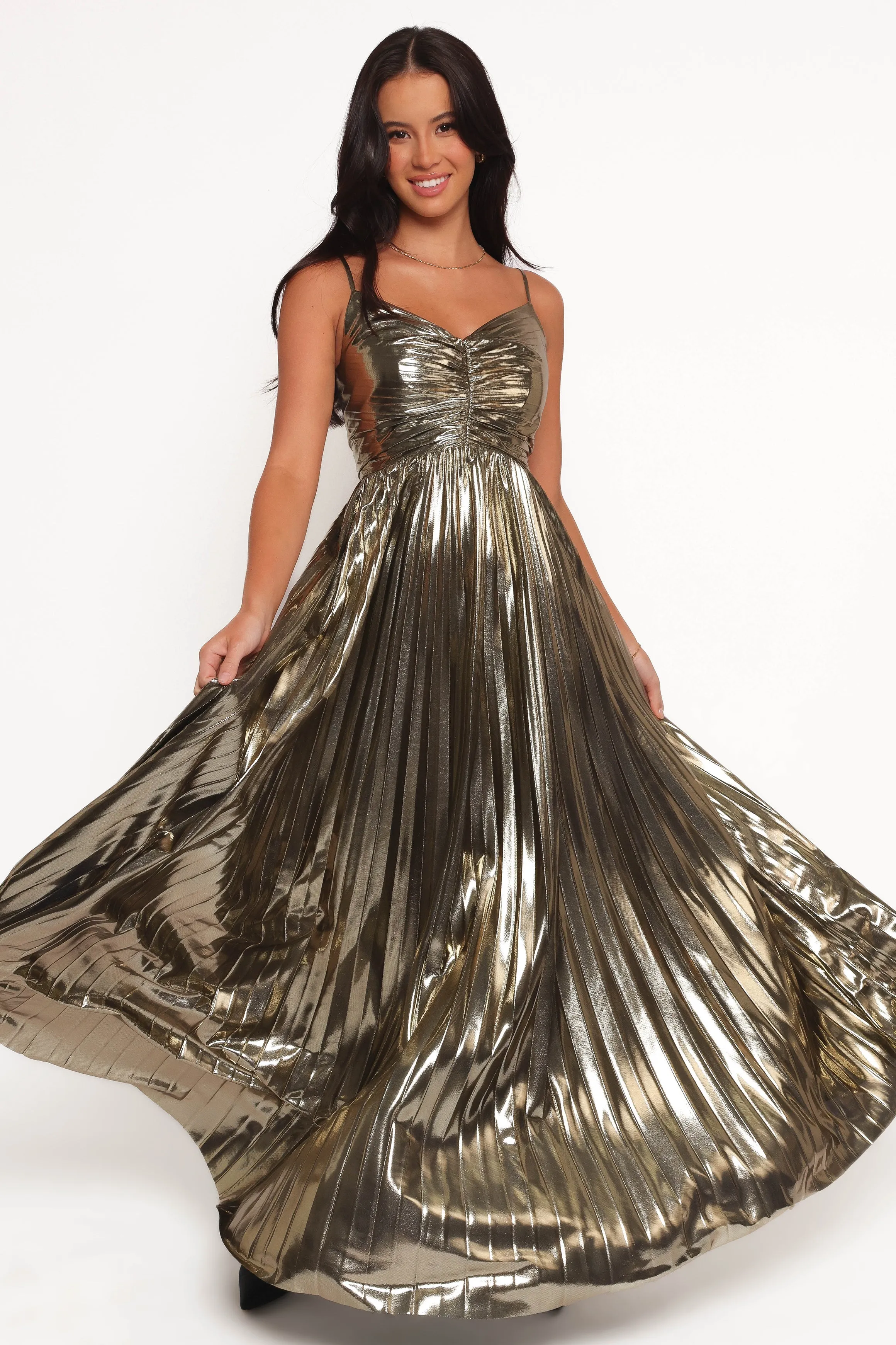 Naira Pleated Maxi Dress - Gold sold by Petal & Pup product image thumbnail 3