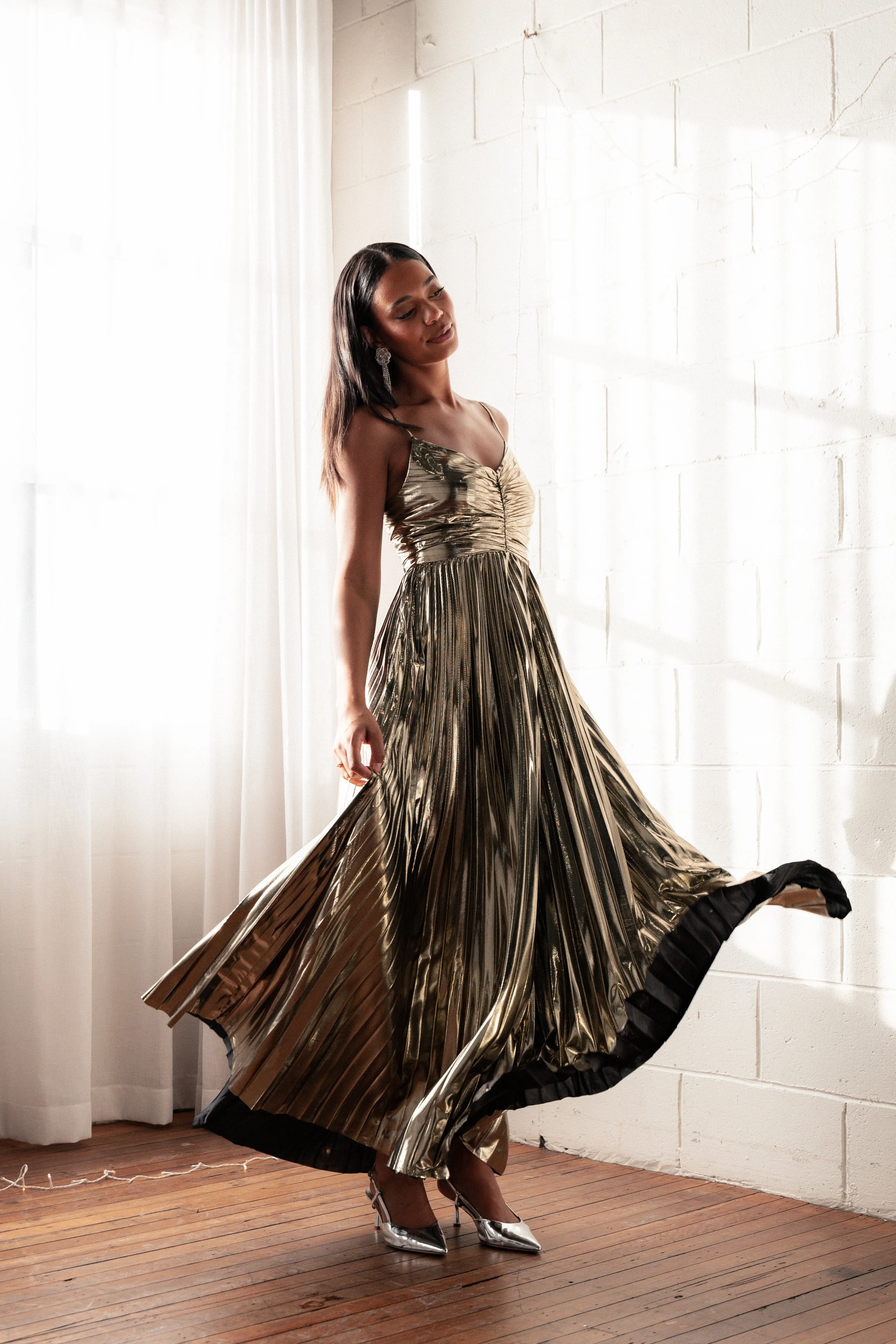 Naira Pleated Maxi Dress - Gold sold by Petal & Pup product image thumbnail 2
