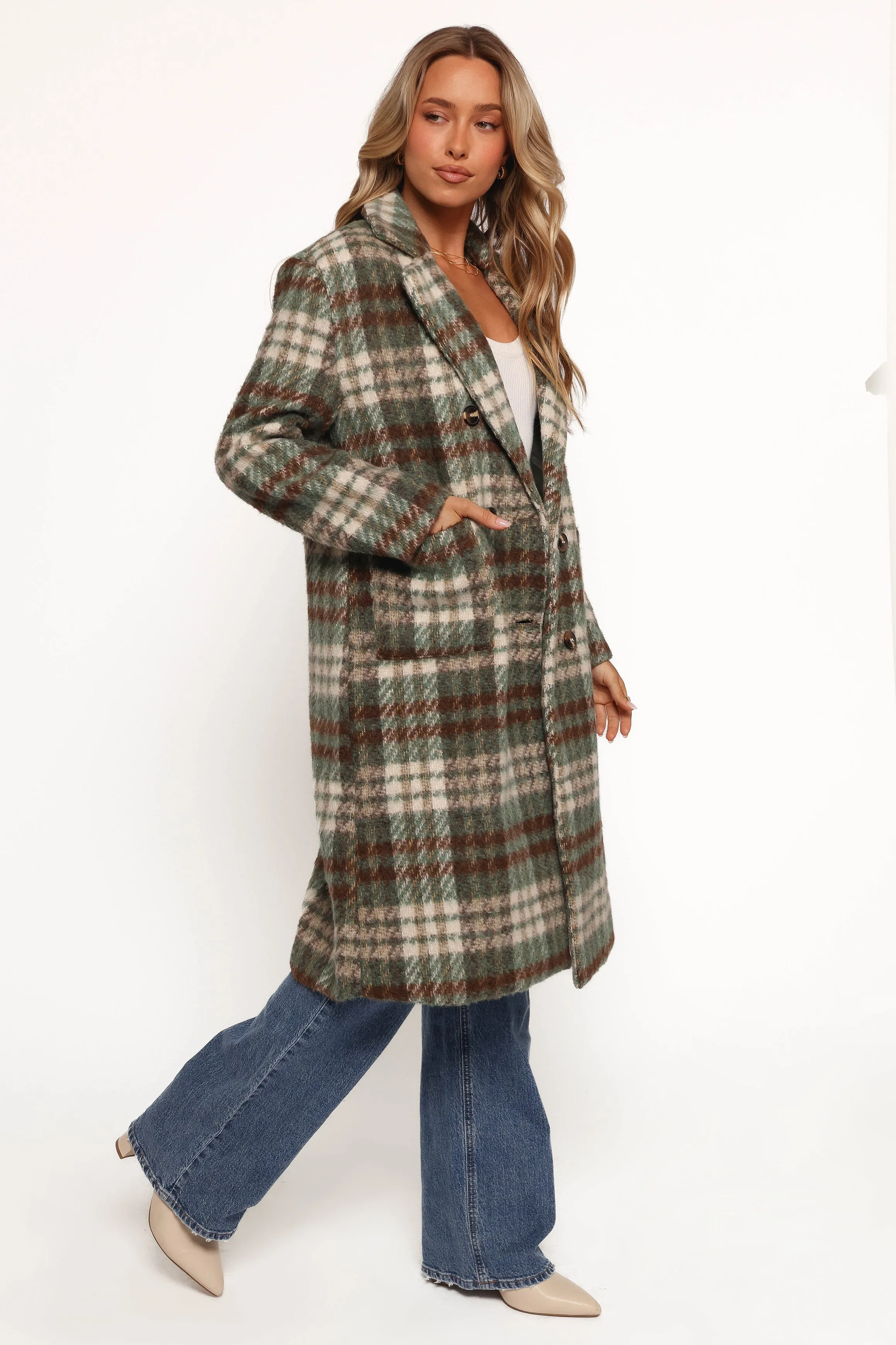 Anika Plaid Long Coat - Green/Brown sold by Petal & Pup product image thumbnail 5