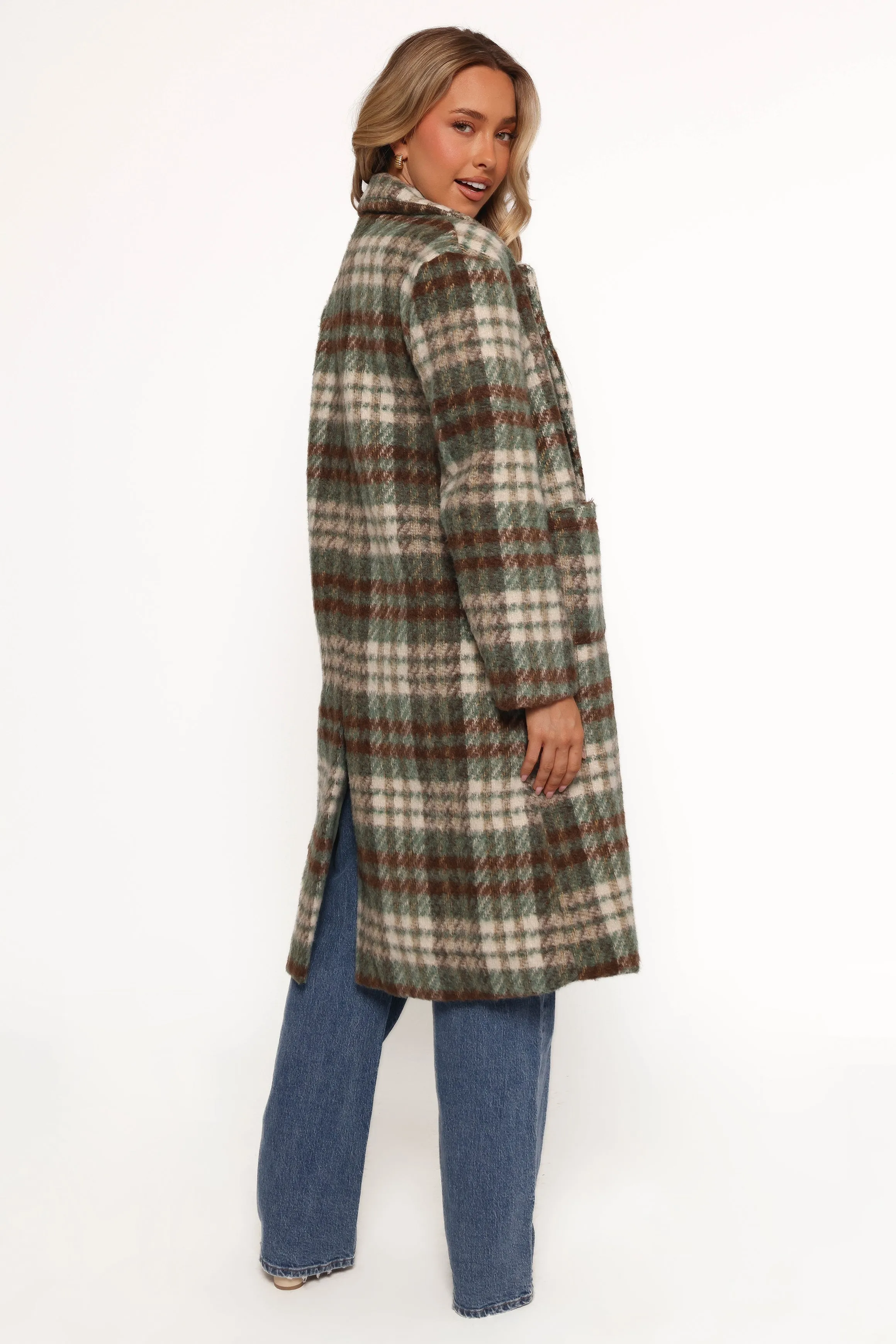 Anika Plaid Long Coat - Green/Brown sold by Petal & Pup product image thumbnail 4