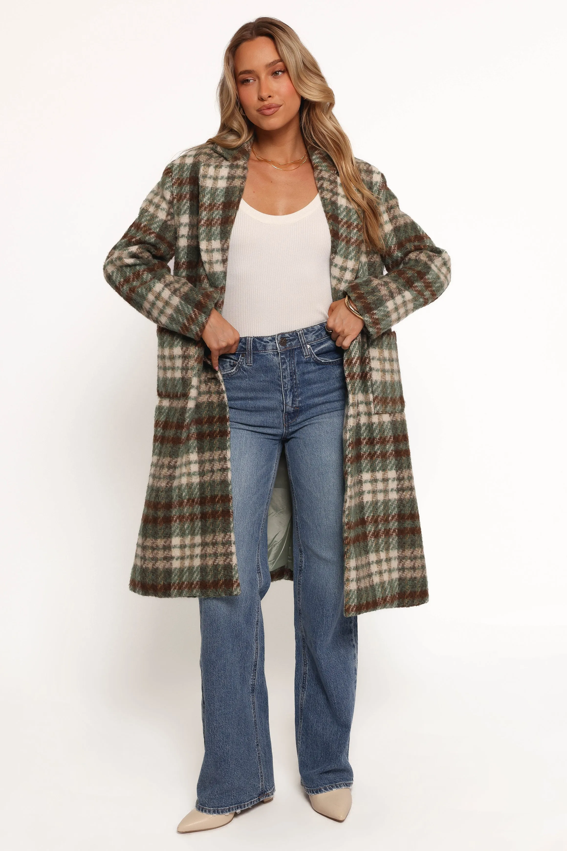 Anika Plaid Long Coat - Green/Brown sold by Petal & Pup product image thumbnail 2
