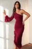 Dame One Shoulder Midi Dress - Deep Wine sold by Petal & Pup
