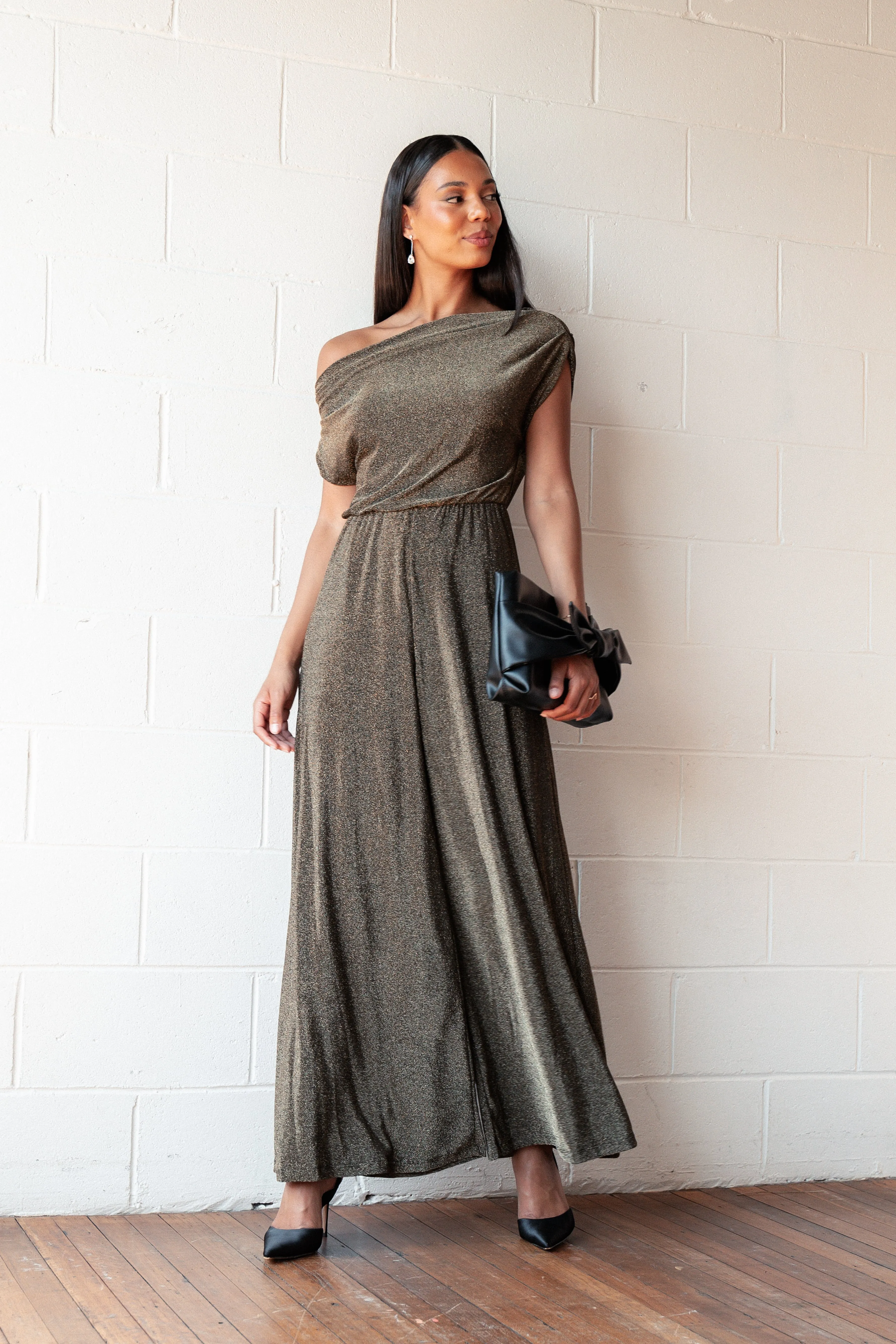 Noelle Jumpsuit - Gold Black sold by Petal & Pup