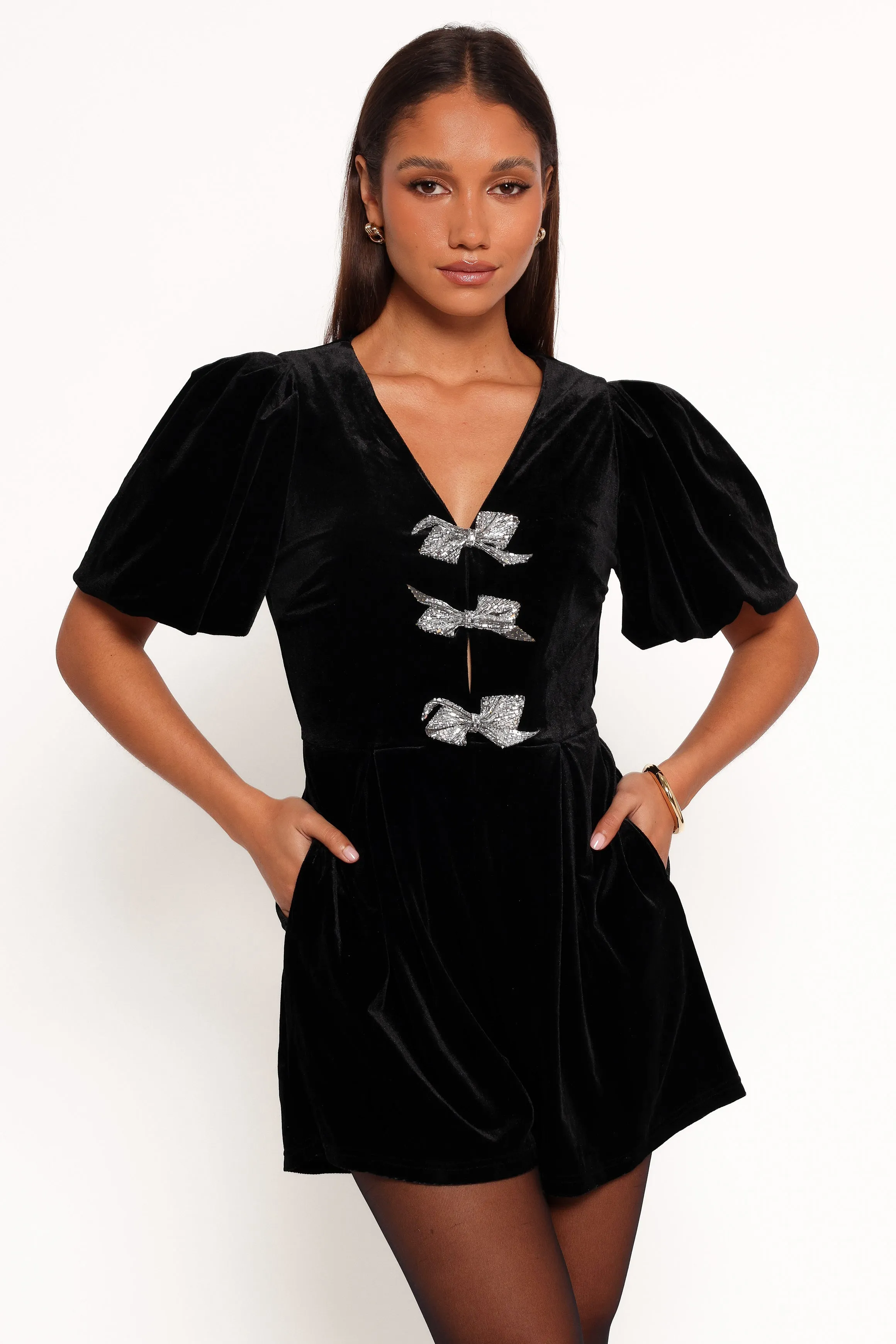 Norah Velvet Romper - Black sold by Petal & Pup product image thumbnail 3