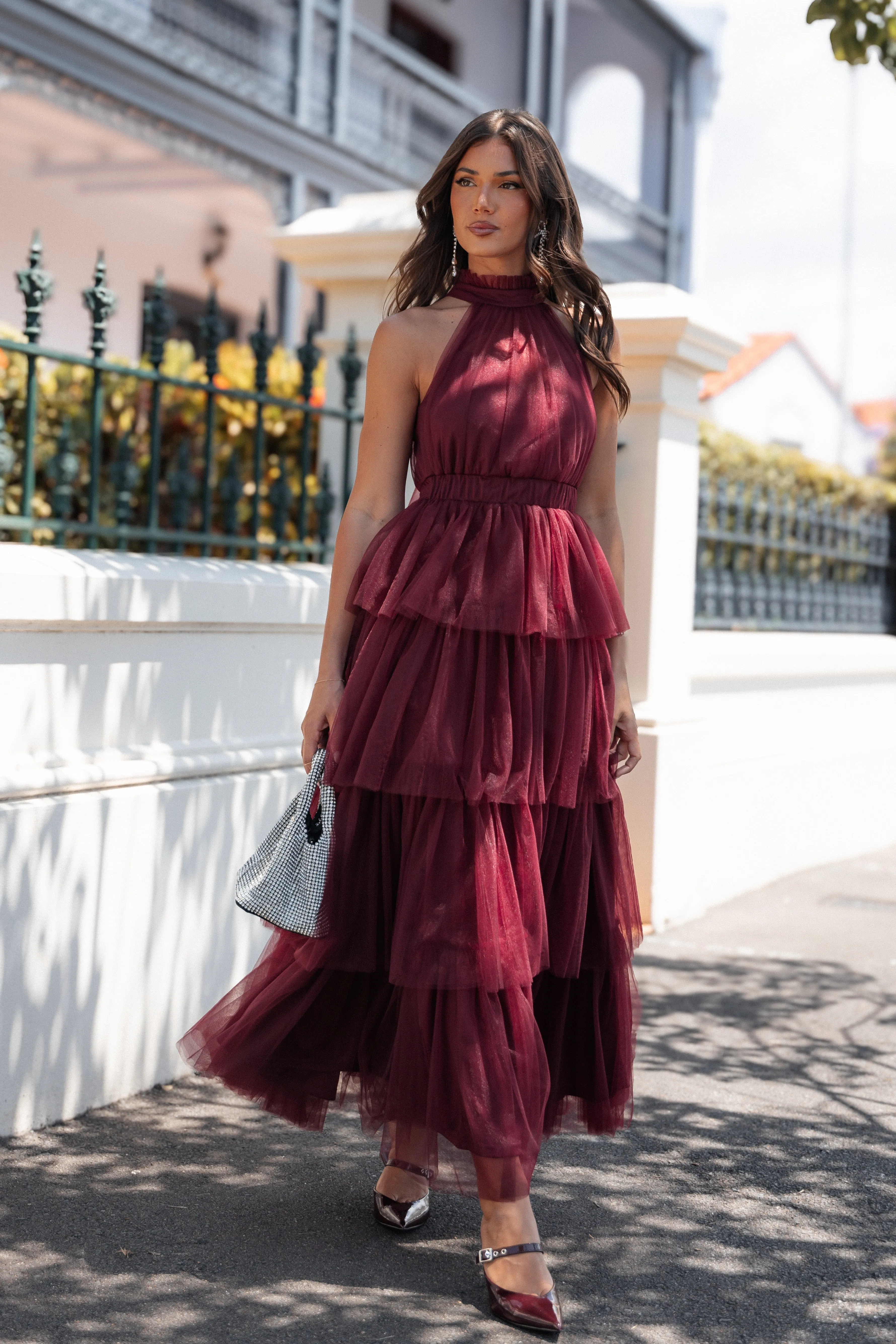 Frances Halterneck Maxi Dress - Wine sold by Petal & Pup