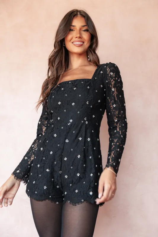 Vali Long Sleeve Romper - Black sold by Petal & Pup