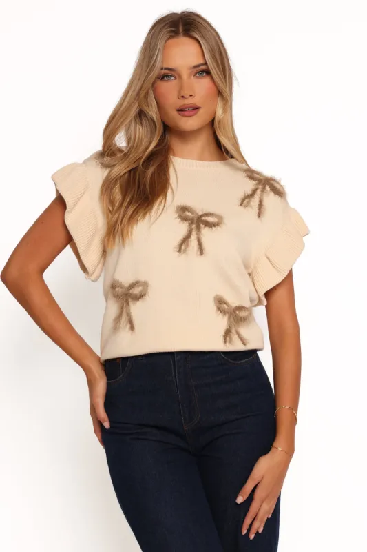 Cherish Ruffle Sleeve Bow Knit Sweater - Cream sold by Petal & Pup
