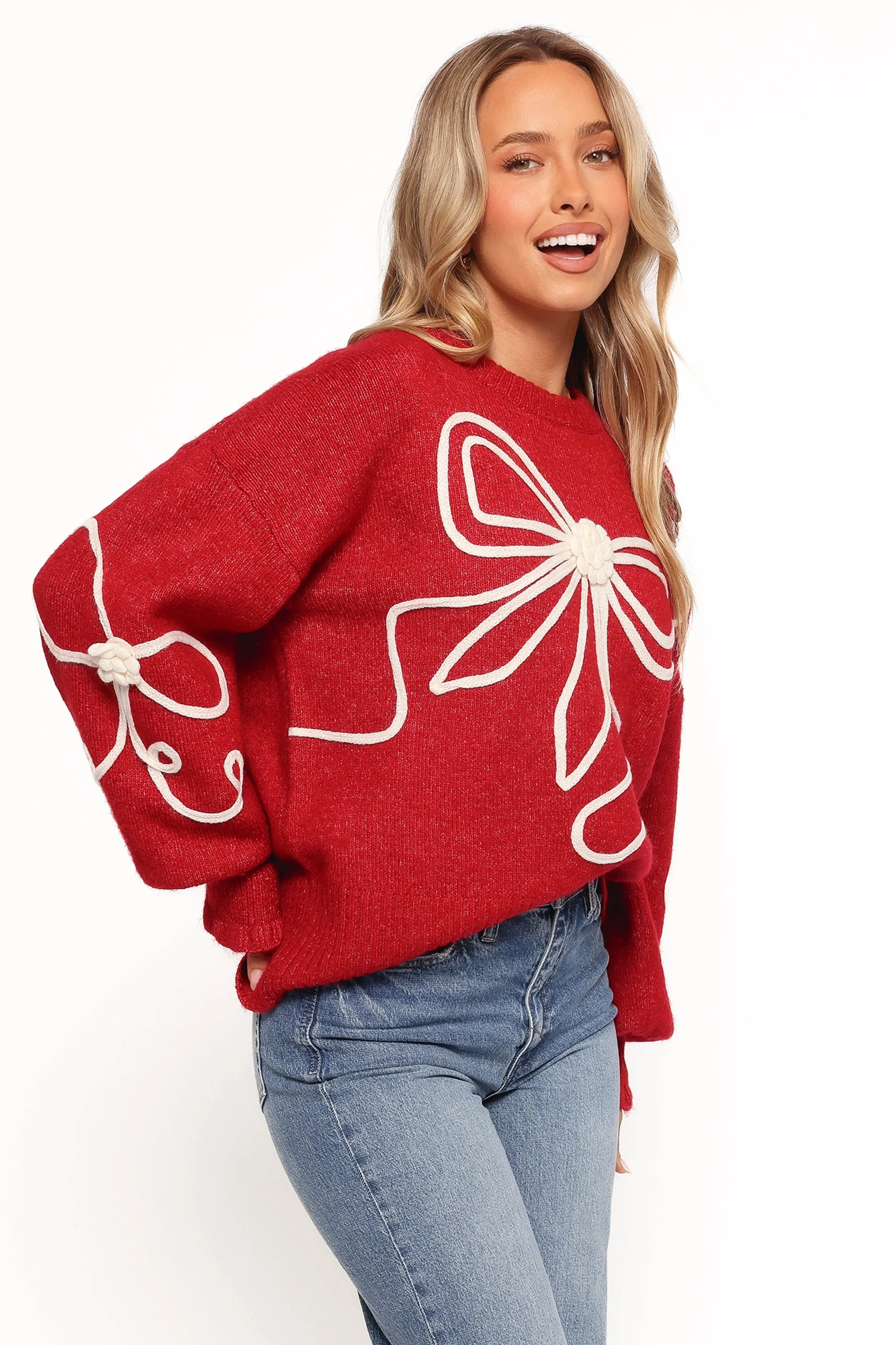Mardi Large Bow Knit Sweater - Red/Cream sold by Petal & Pup product image thumbnail 5