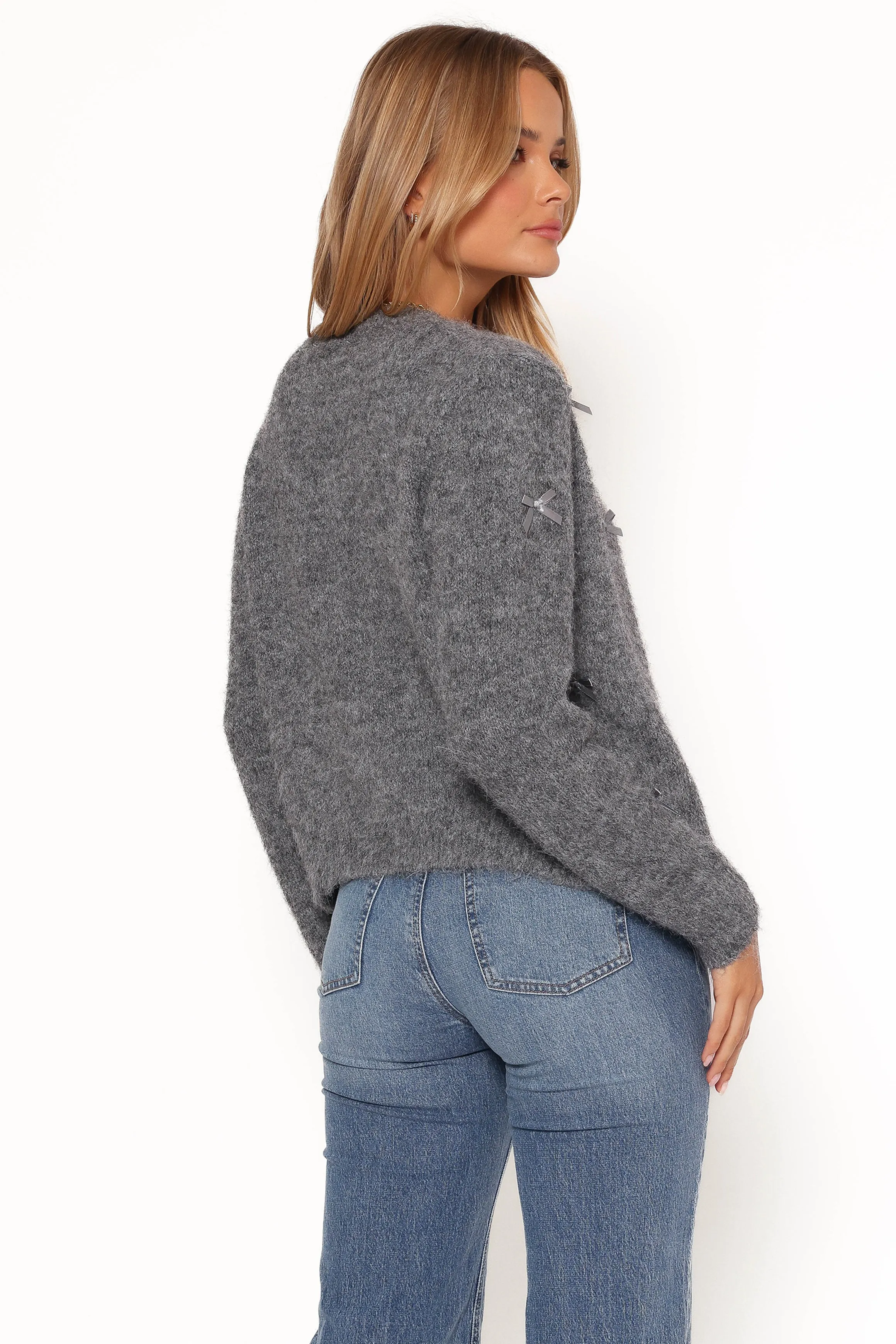 Mellie All Over Bow Button Front Cardigan - Grey sold by Petal & Pup product image thumbnail 5