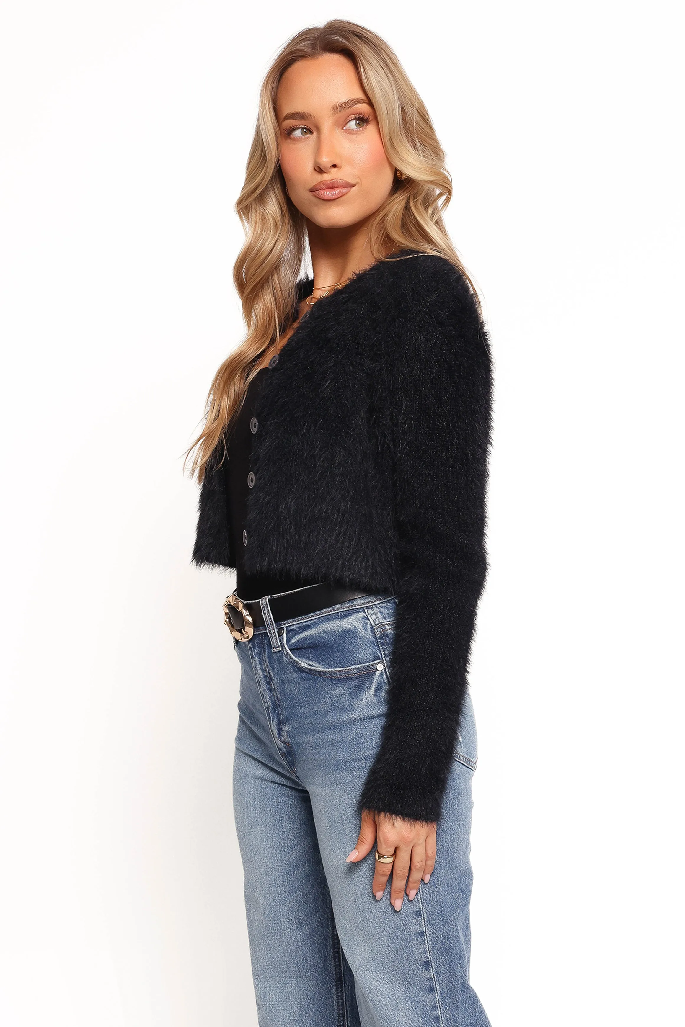 Tavan Crop Button Front Cardigan - Black sold by Petal & Pup product image thumbnail 3