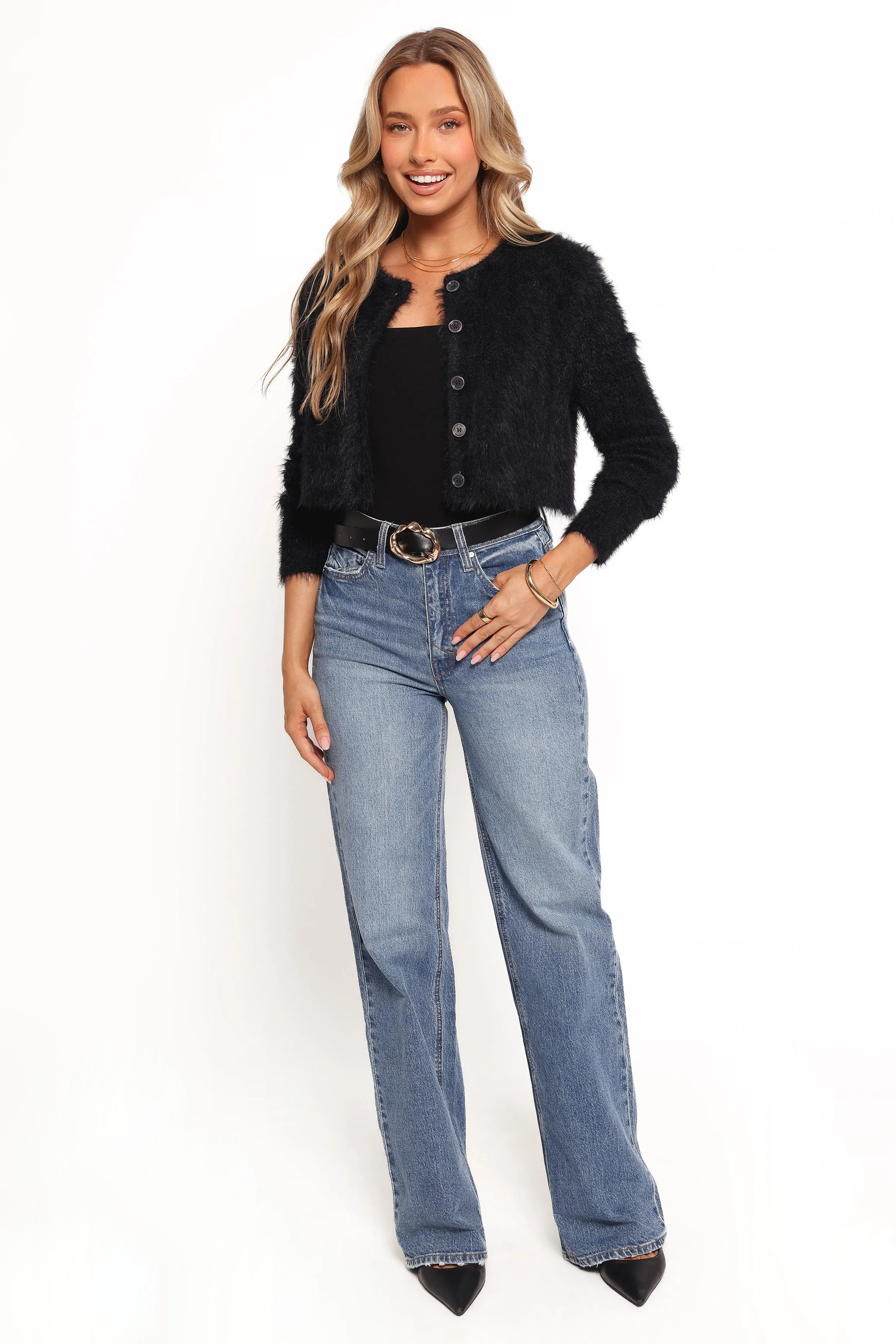 Tavan Crop Button Front Cardigan - Black sold by Petal & Pup product image thumbnail 2