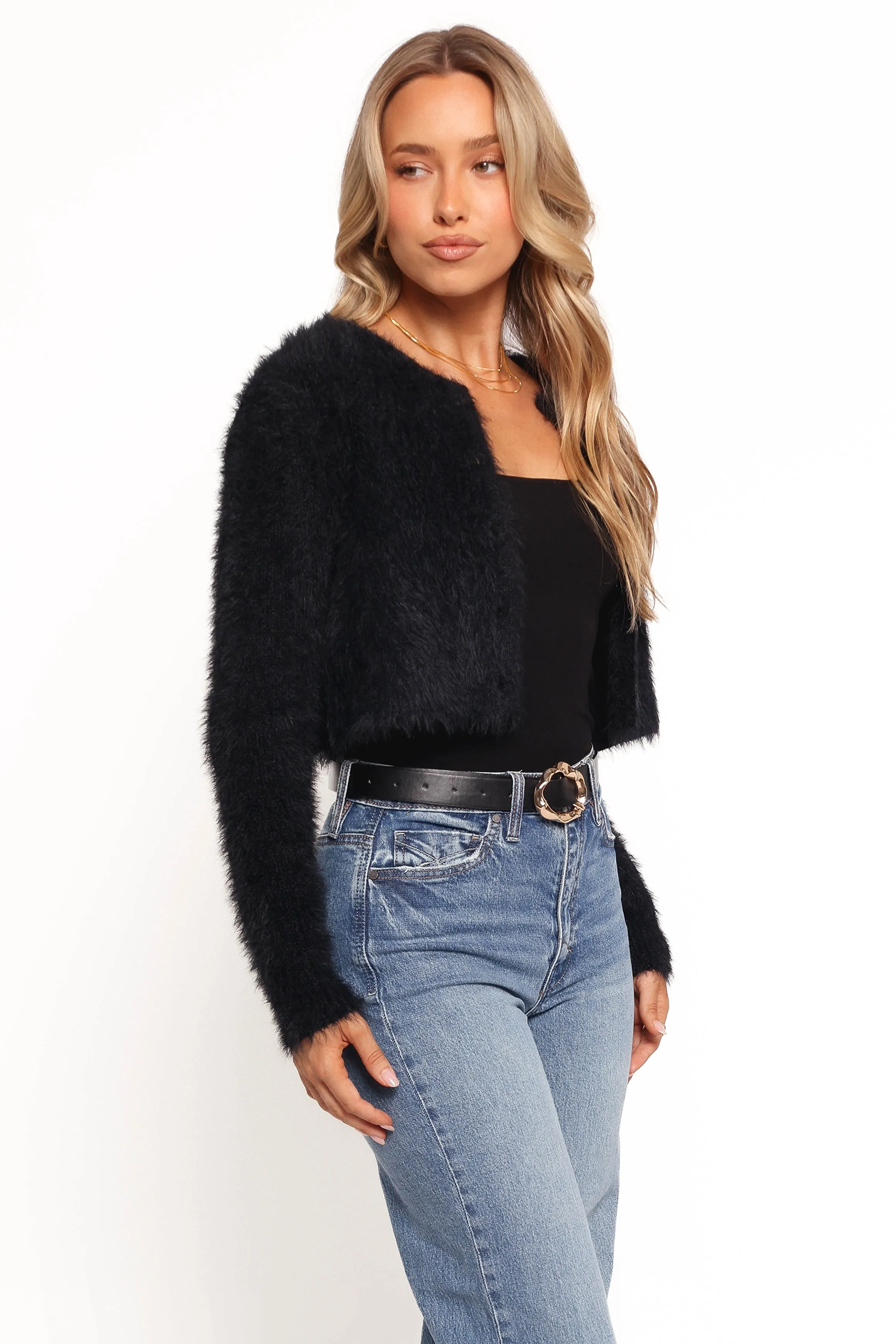 Tavan Crop Button Front Cardigan - Black sold by Petal & Pup product image thumbnail 5