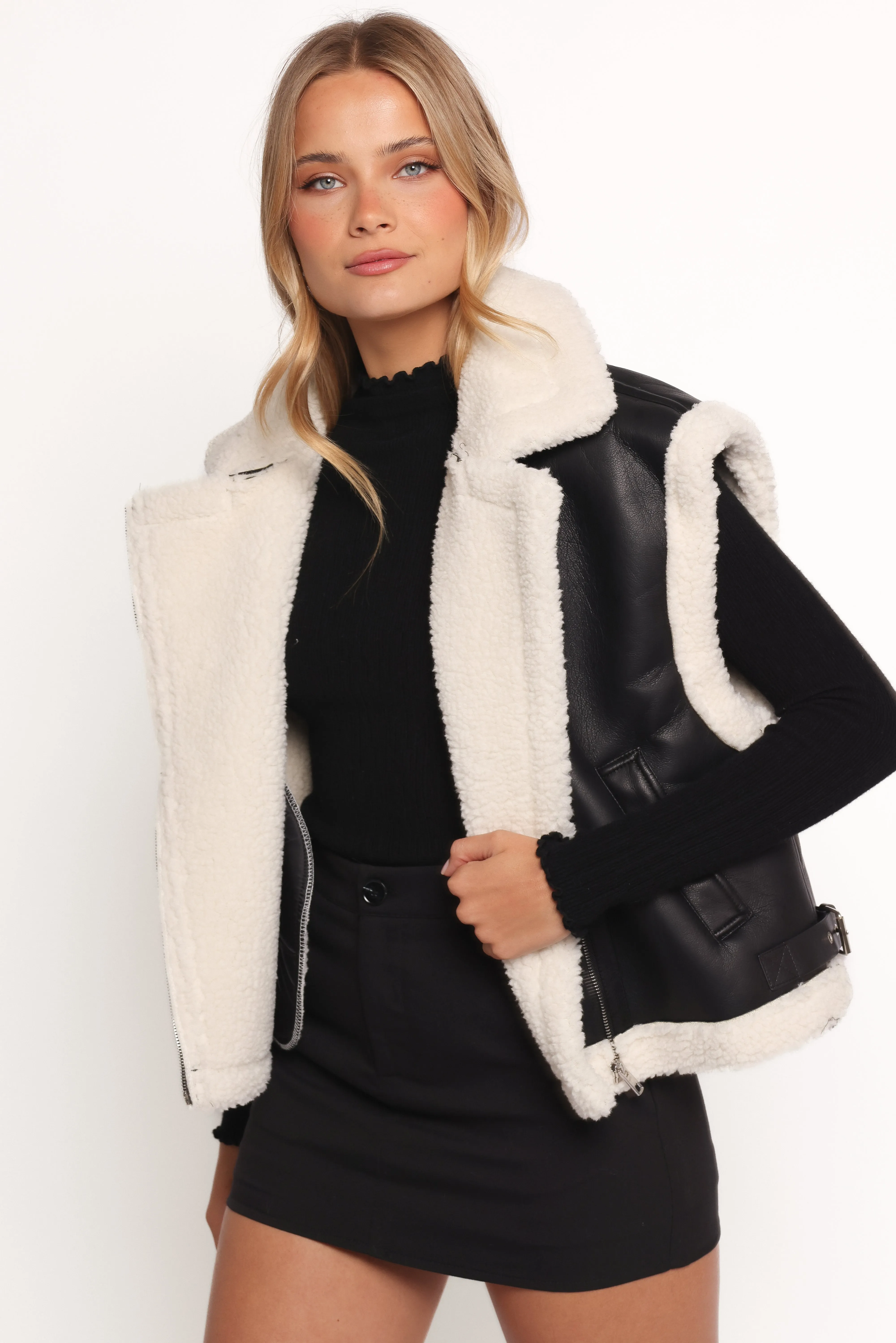 Kayden Faux Shearling Lined Vest - Black sold by Petal & Pup