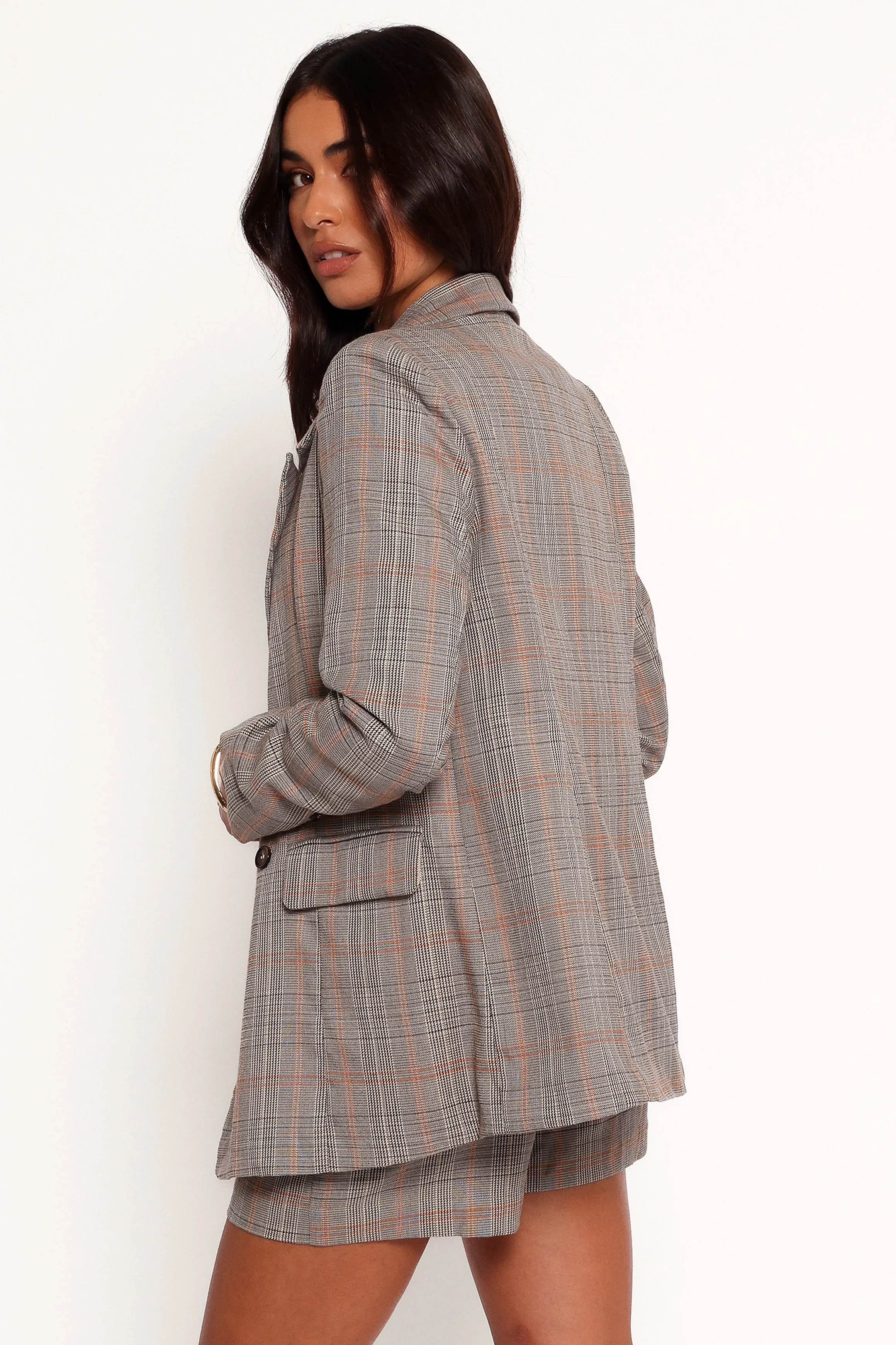 Lesia Double Button Fitted Plaid Blazer - Taupe Multi sold by Petal & Pup product image thumbnail 5