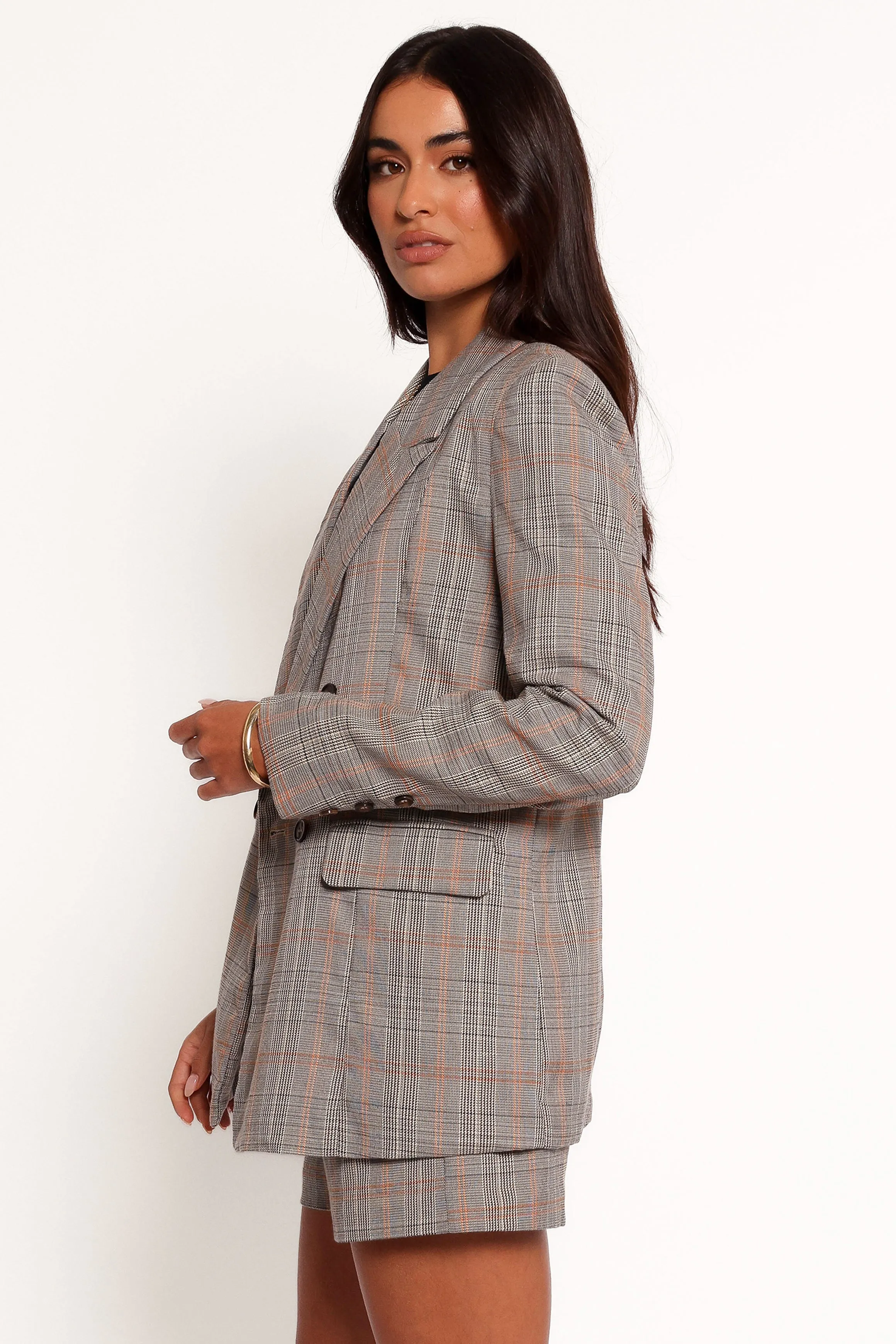 Lesia Double Button Fitted Plaid Blazer - Taupe Multi sold by Petal & Pup product image thumbnail 4
