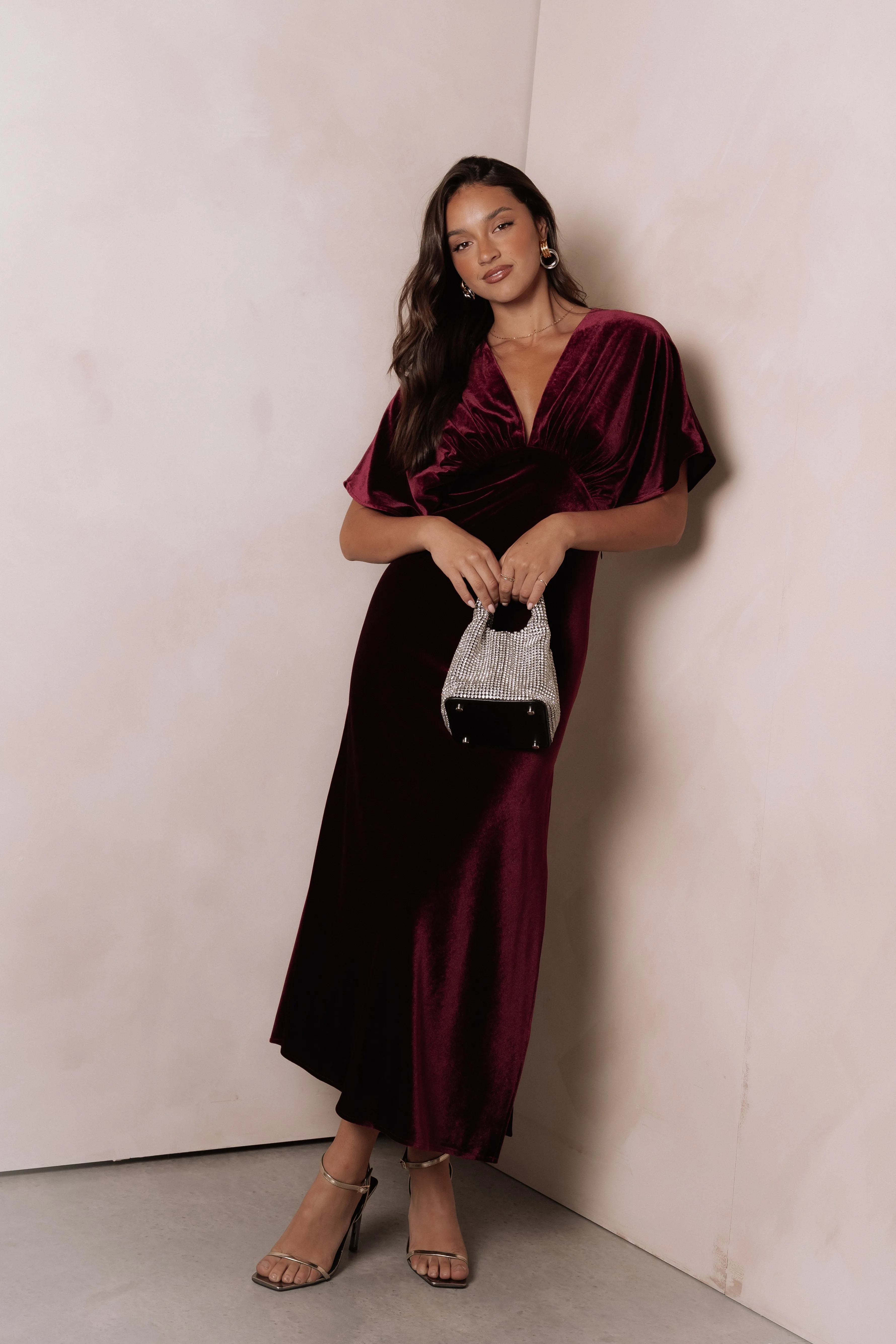 Ricki Velvet Maxi Dress - Wine sold by Petal & Pup