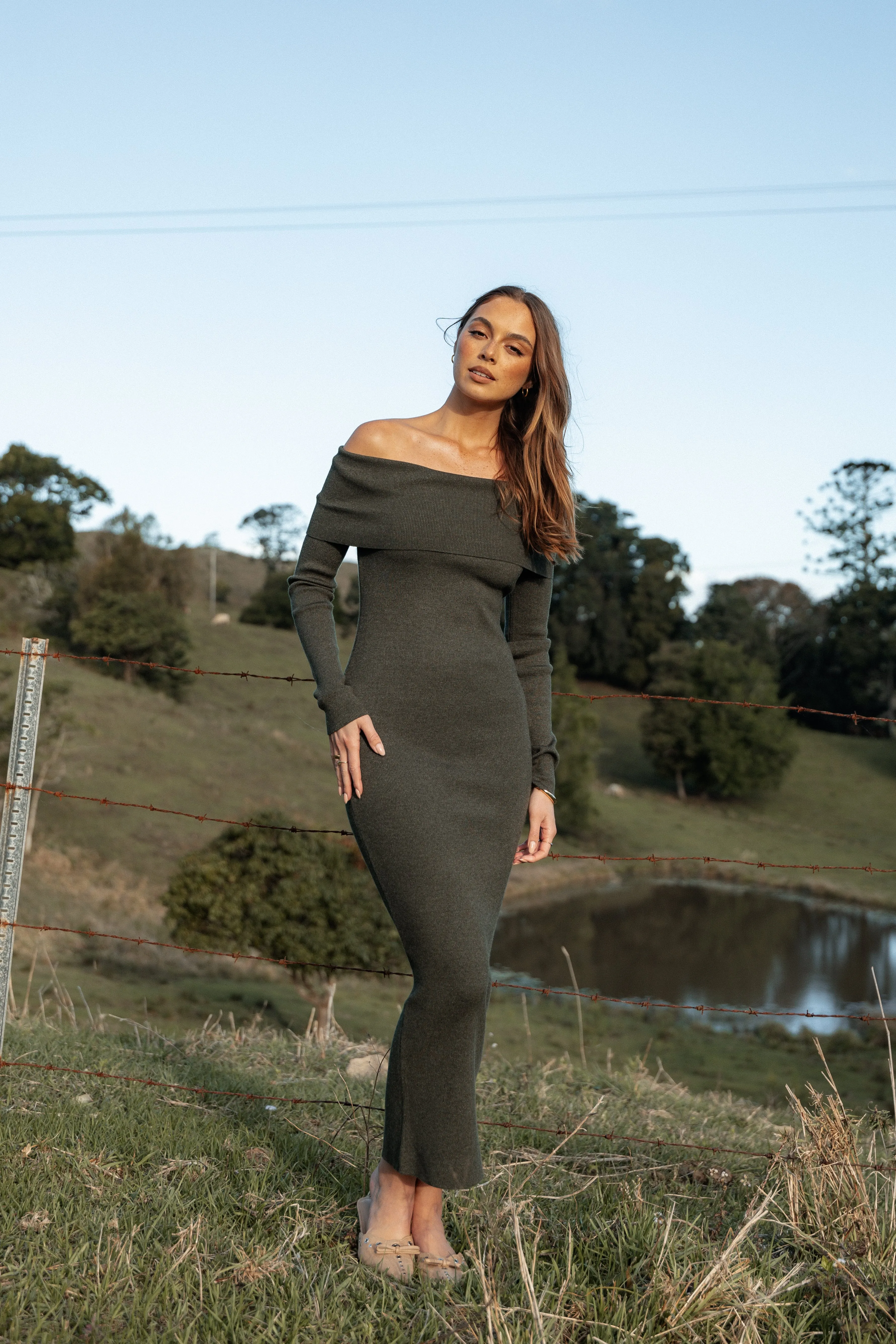 Archie Off The Shoulder Midi Dress - Olive sold by Petal & Pup product image thumbnail 4