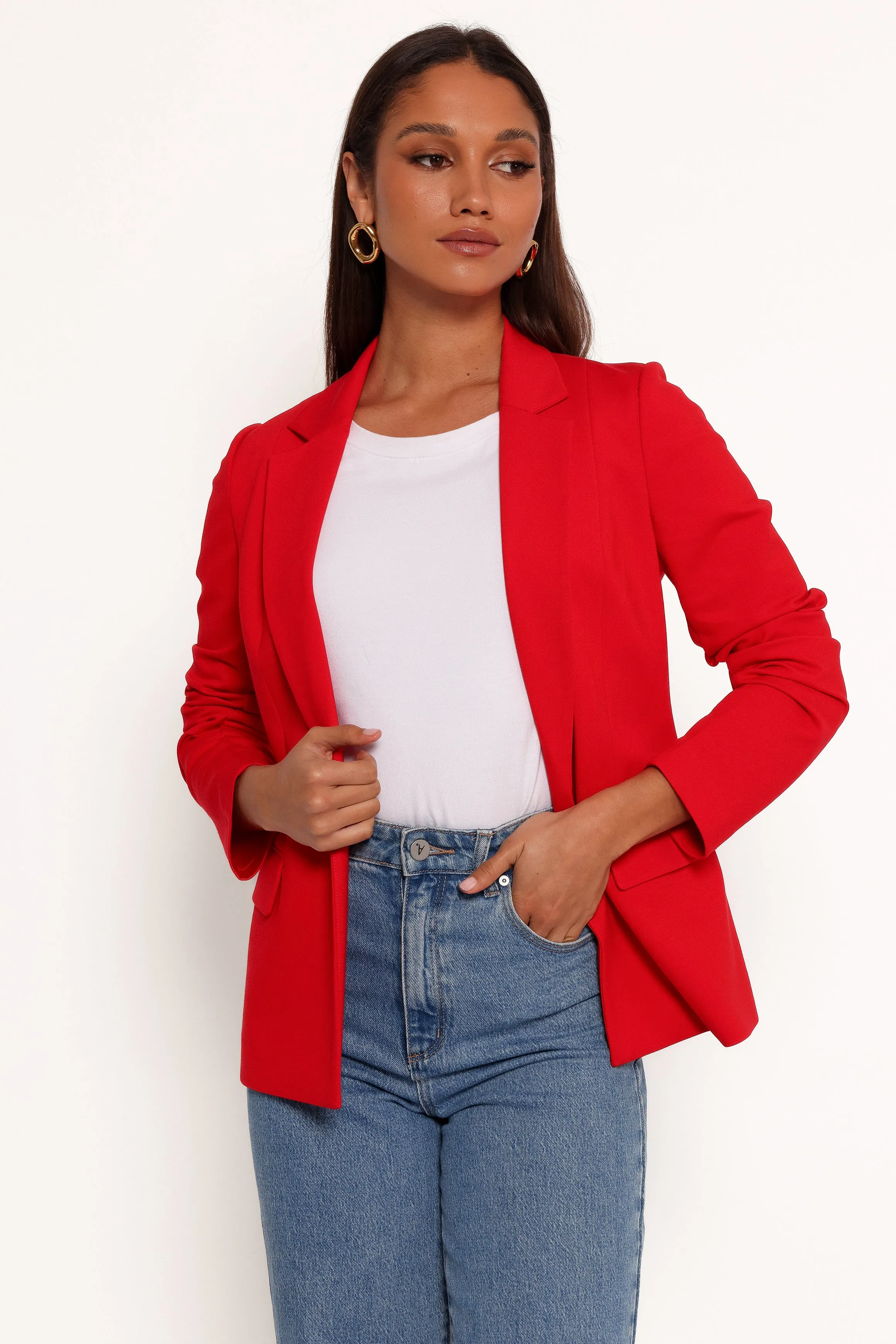 Ronny Open Front Knit Blazer - Scarlet Red sold by Petal & Pup