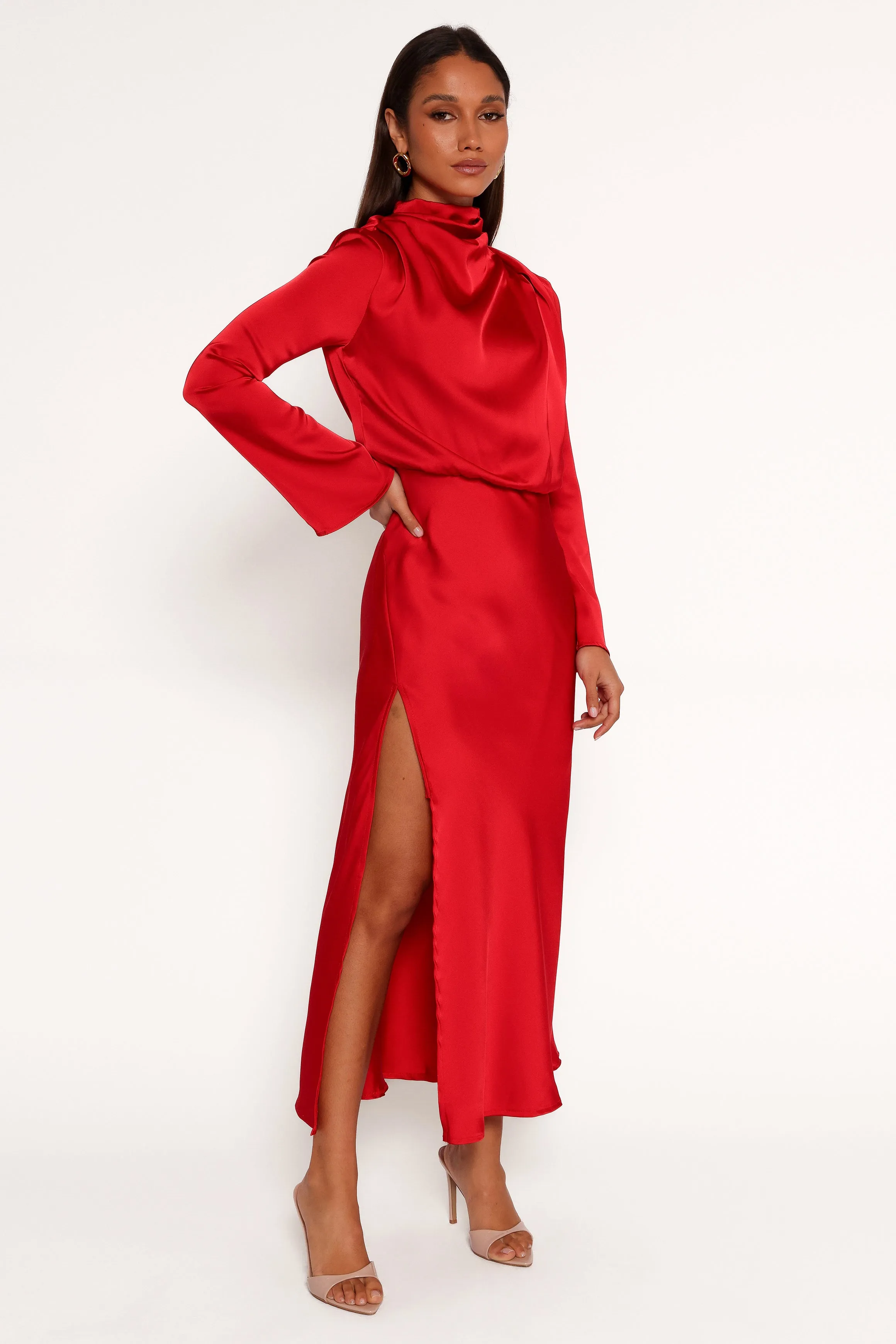 Kristyn Long Sleeve Midi Dress - Red sold by Petal & Pup