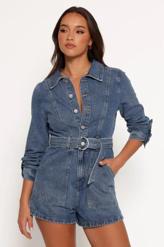 Brady Denim Romper - Blue made by Petal & Pup