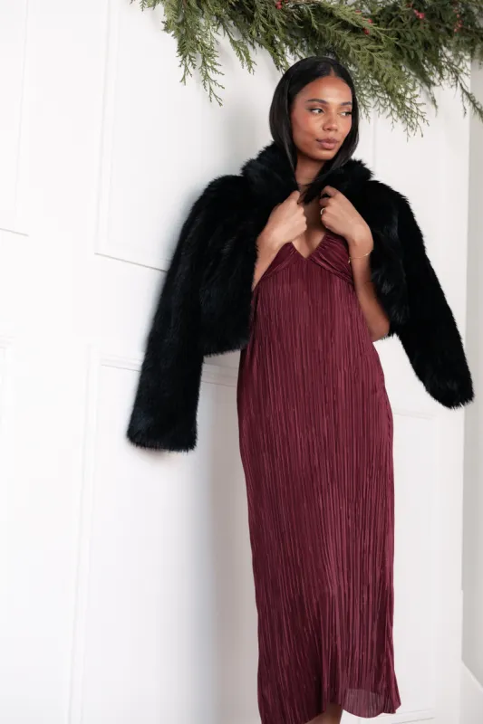 Safi Plisse Maxi Dress - Wine sold by Petal & Pup