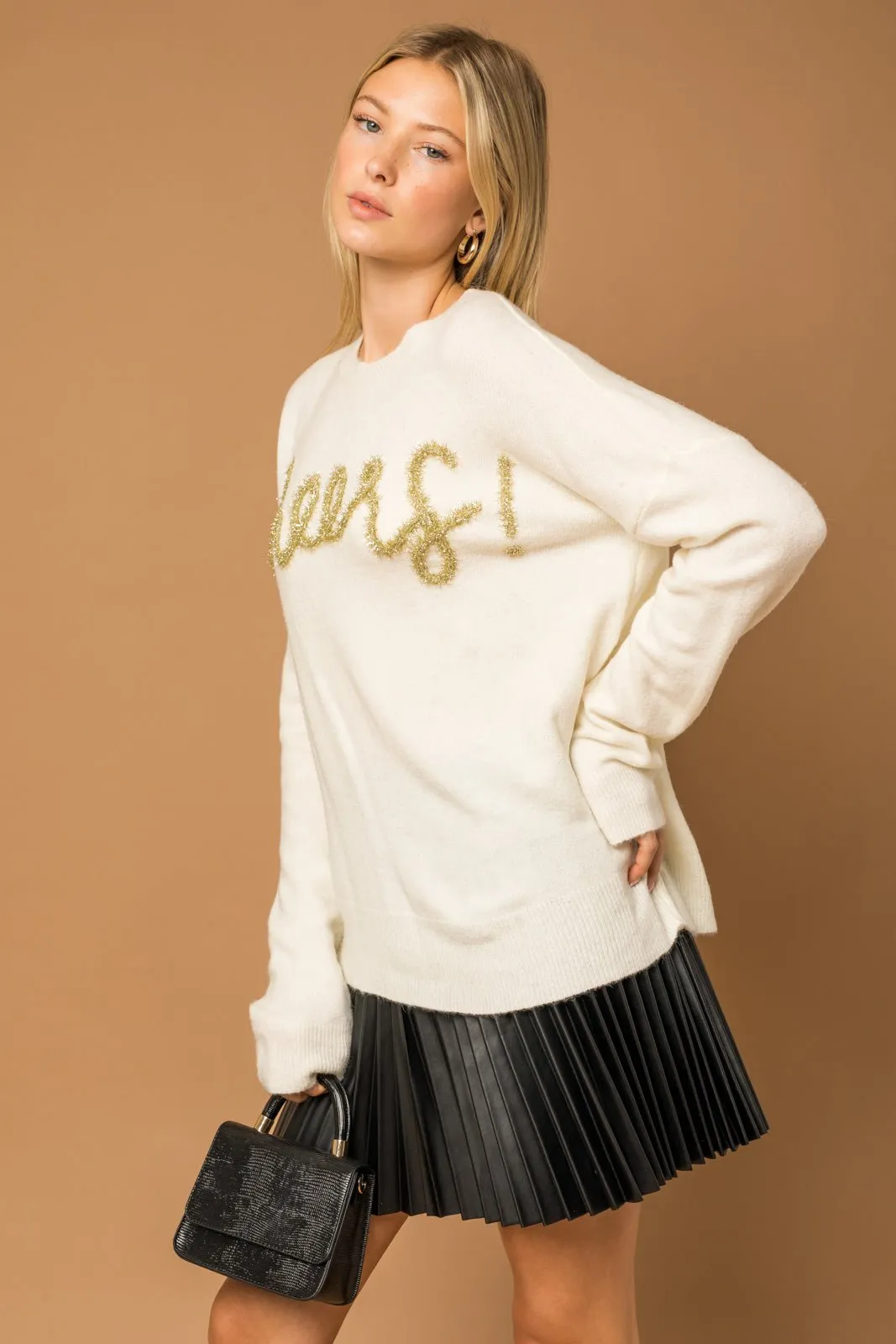 Poppy Cursive Cheer Knit Sweater - White sold by Petal & Pup product image thumbnail 2
